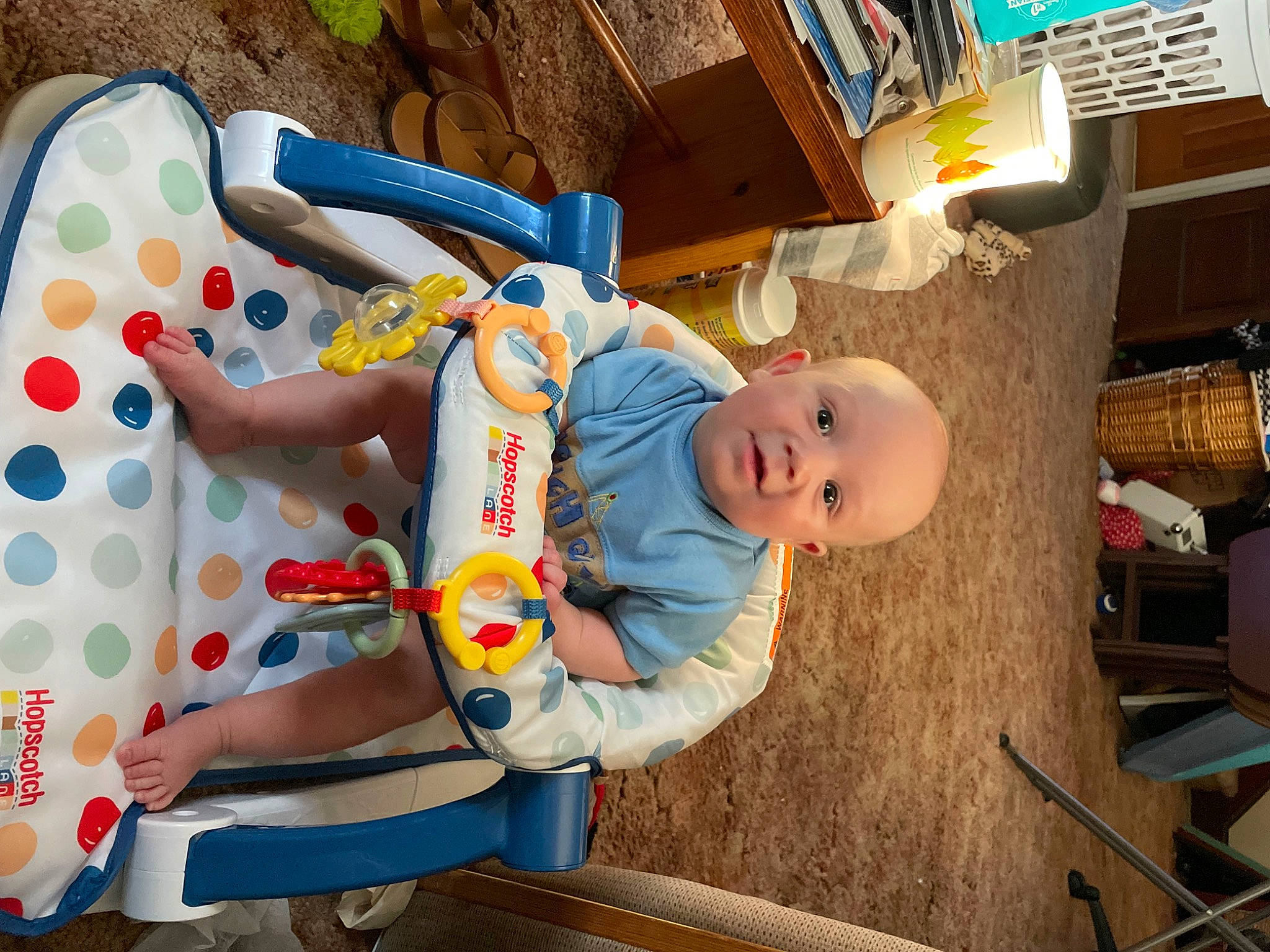 Quinton joined the competition — help win amazing prizes! baby, baby_products, baby_safety, baby_toddler_clothing, baby_toys, child, comfort, fun, happy, lap, leisure, orange, person, play, sitting, smile, toddler, toy, travel, vacation