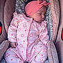 Ariana participe au concours pour gagner de l'argent avec cette photo : baby, sleeping, pink, onesie, headband, car_seat, blanket, cushion, infant, child, cute, peaceful, portrait, clothing, soft, cozy, indoors, resting, newborn, adorable
