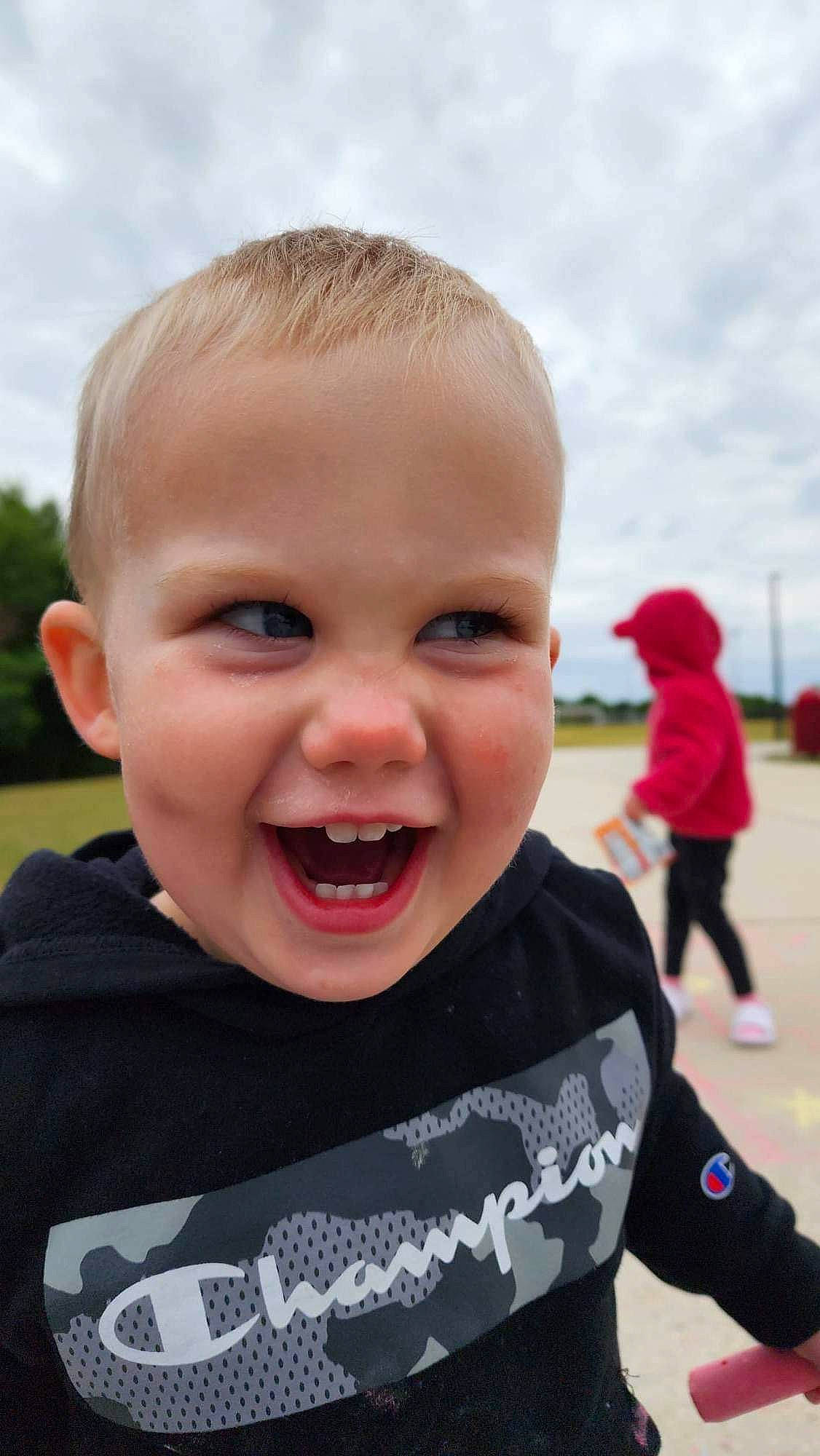 Landon joined the competition — help win amazing prizes! child, cloud, cool, event, fun, grass, happy, iris, joy, leisure, lip, mouth, nose, person, recreation, sky, sleeve, smile, t_shirt, toddler