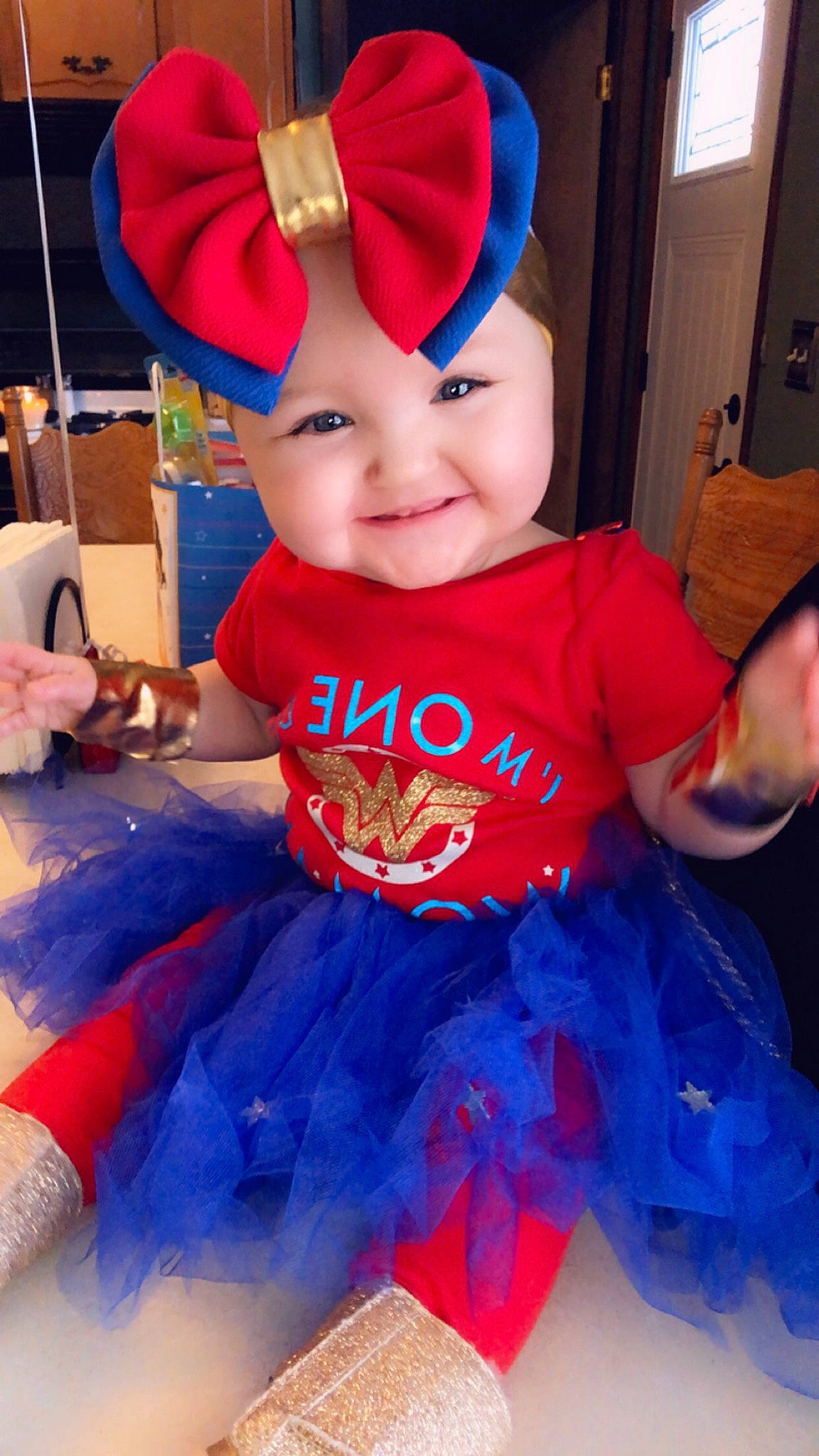 Avalynn joined the competition — help win amazing prizes! baby_toddler_clothing, blue, cap, child, costume_hat, electric_blue, fashion, fun, happy, headwear, joy, magenta, person, pink, product, purple, red, sleeve, smile, t_shirt