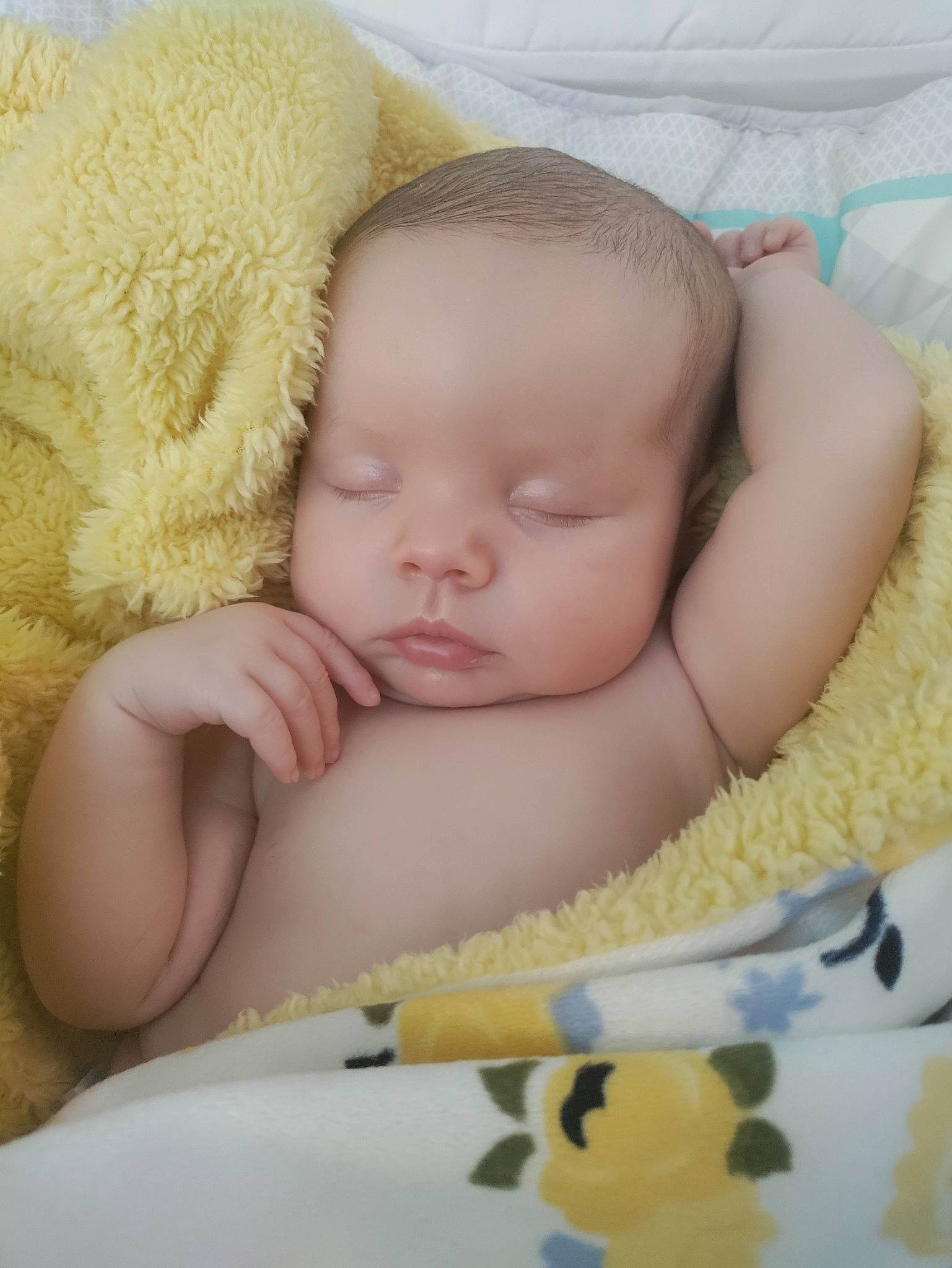 Caylee joined the competition — help win amazing prizes! baby, baby_products, baby_sleeping, baby_toddler_clothing, bedtime, cheek, child, close_up, comfort, eyelash, facial_expression, finger, happy, iris, linens, pattern, person, skin, textile, toddler