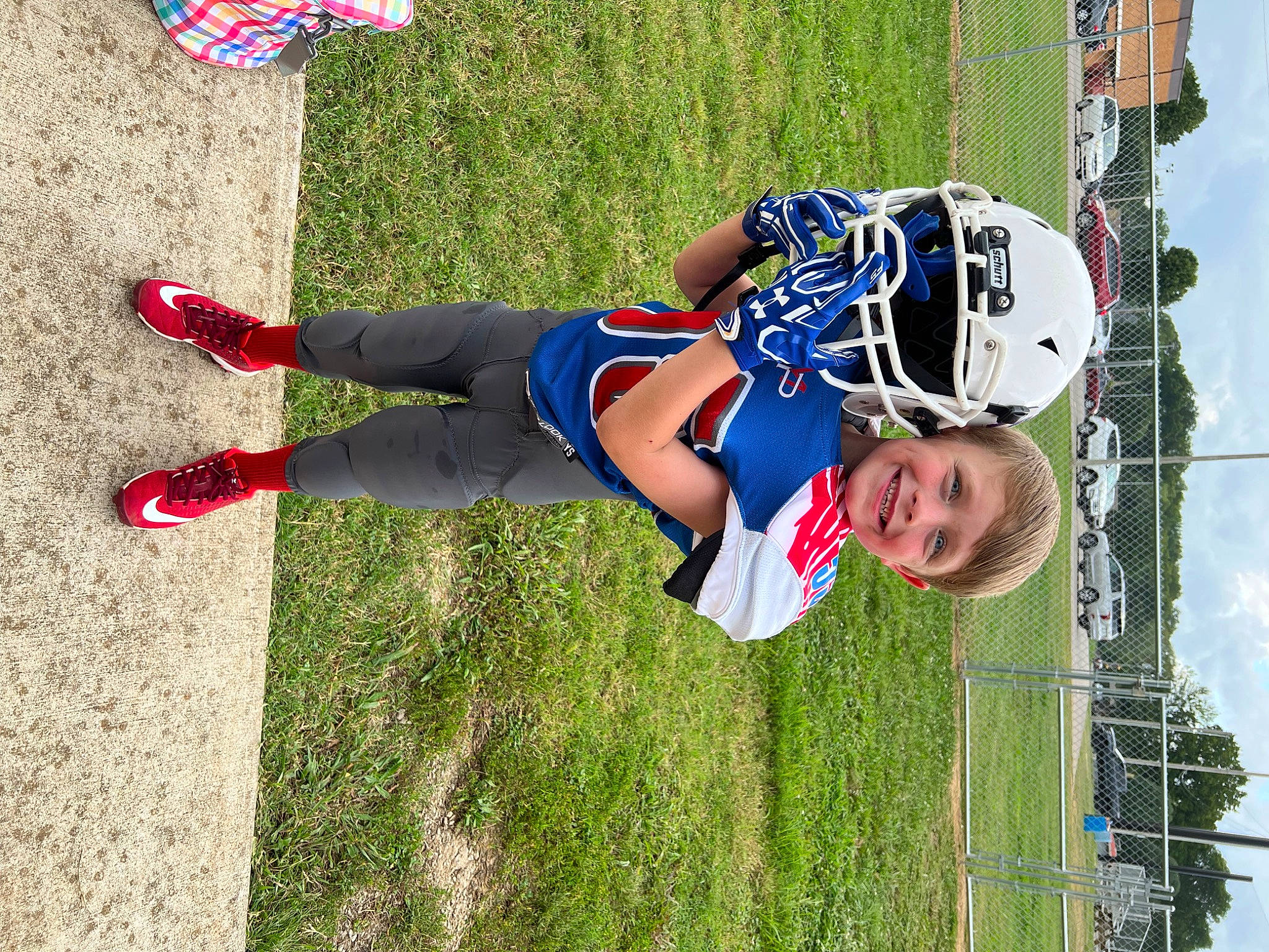 Austin joined the competition — help win amazing prizes! cloud, competition_event, fun, grass, happy, helmet, joy, leisure, people_in_nature, person, plant, player, recreation, shorts, sky, sneakers, sports, sports_equipment, sports_gear, sports_uniform