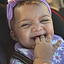 Jyra joined the competition — help win amazing prizes! baby, child, smiling, headband, bow, purple, floral, clothing, hand, fingers, face, happy, cute, infant, portrait, sunlight, closeup, seatbelt, carseat, person