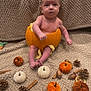 Hugo joined the competition — help win amazing prizes! acorns, autumn, baby, blanket, cinnamon_sticks, cozy, cute, decor, fall, harvest, holiday, indoors, infant, orange, pine_cones, pumpkin, red_berries, seasonal, sitting, white_pumpkins