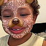 child, smiling, face, curly_hair, dog_filter, ears, nose, white_speckles, selfie, indoor, tank_top, happy, person, cute, digital_filter, portrait, young, closeup, skin, expression