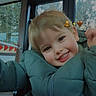 Ekloan participe au concours pour gagner de l'argent avec cette photo : child, smile, puffy_jacket, bus, window, seatbelt, indoors, happy, blonde_hair, face, cute, emojis, teddy_bear, sparkle, winter_clothing, young_child, seat, casual, daylight, portrait