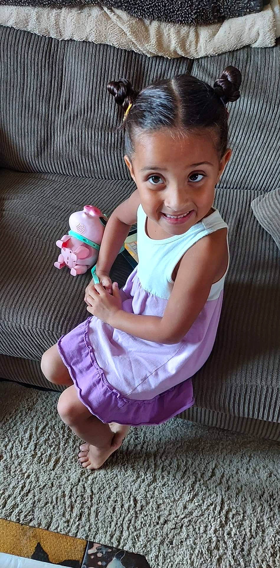 Leighla joined the competition — help win amazing prizes! baby, baby_toddler_clothing, cheek, child, dress, face, facial_expression, finger, fun, hairstyle, hand, happy, head, joy, leg, magenta, person, pink, skin, sleeve