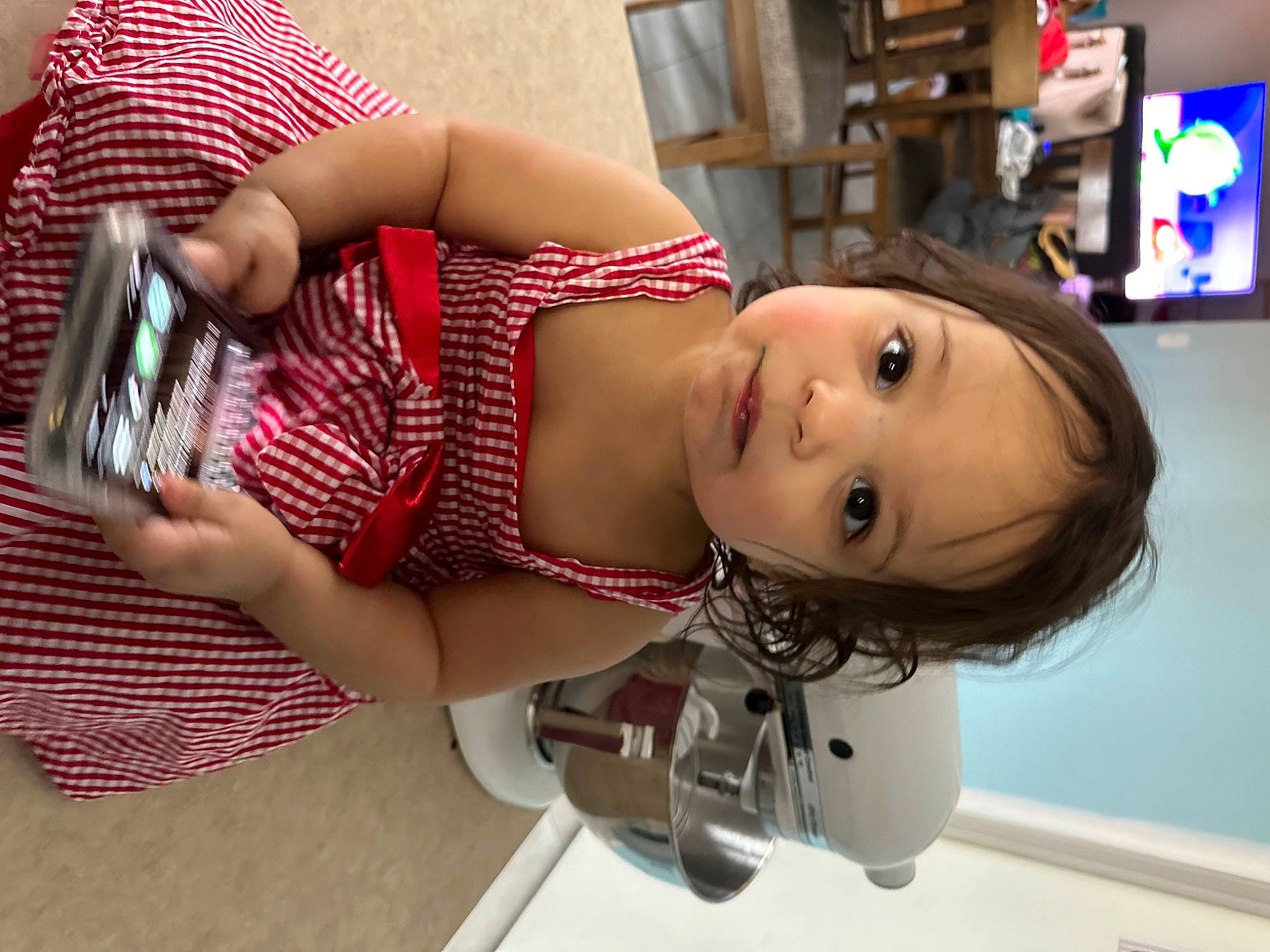 Amora joined the competition — help win amazing prizes! abdomen, black_hair, chest, child, dress, elbow, eyelash, eyewear, fun, human_leg, joint, mouth, person, plaid, shelf, skin, smile, thigh, toddler, trunk