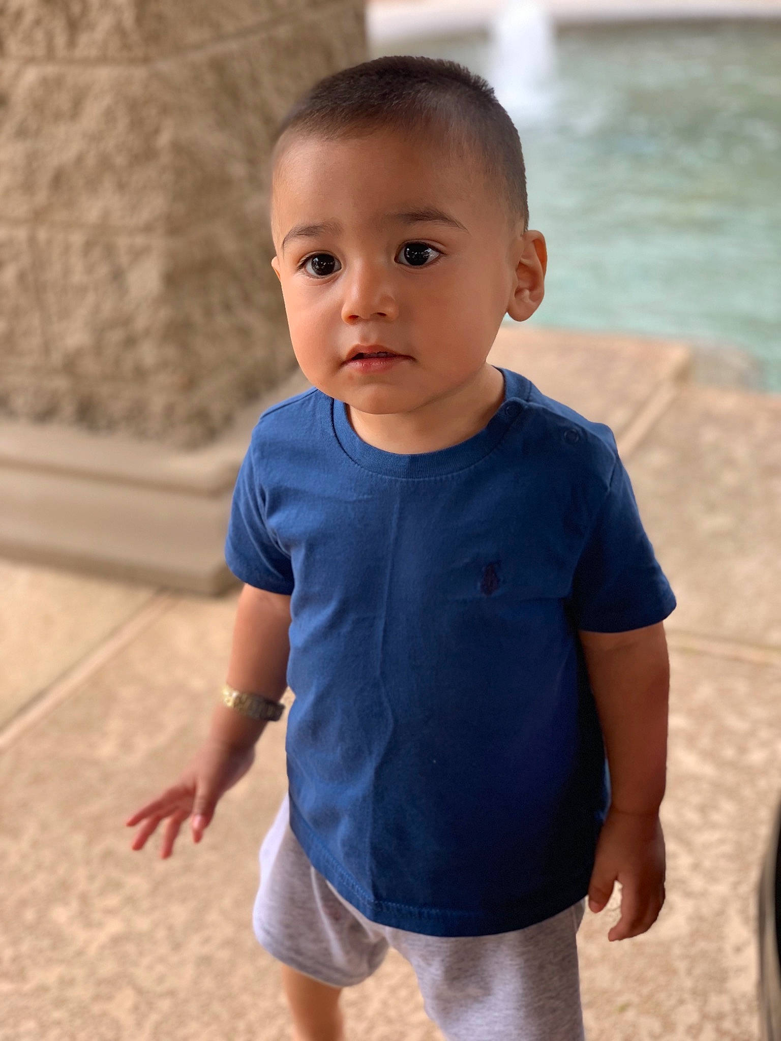 Axavier joined the competition — help win amazing prizes! baby, blue, cheek, child, electric_blue, face, head, leisure, person, play, skin, sleeve, smile, standing, summer, t_shirt, toddler, vacation