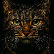 Shanel a rejoint le concours — aidez-le/la à gagner de superbes lots ! animal, cat, close_up, dark_background, ears, expression, face, feline, fur, green_eyes, macro, mammal, nose, pet, portrait, sharp_detail, tabby, texture, water_droplets, whiskers