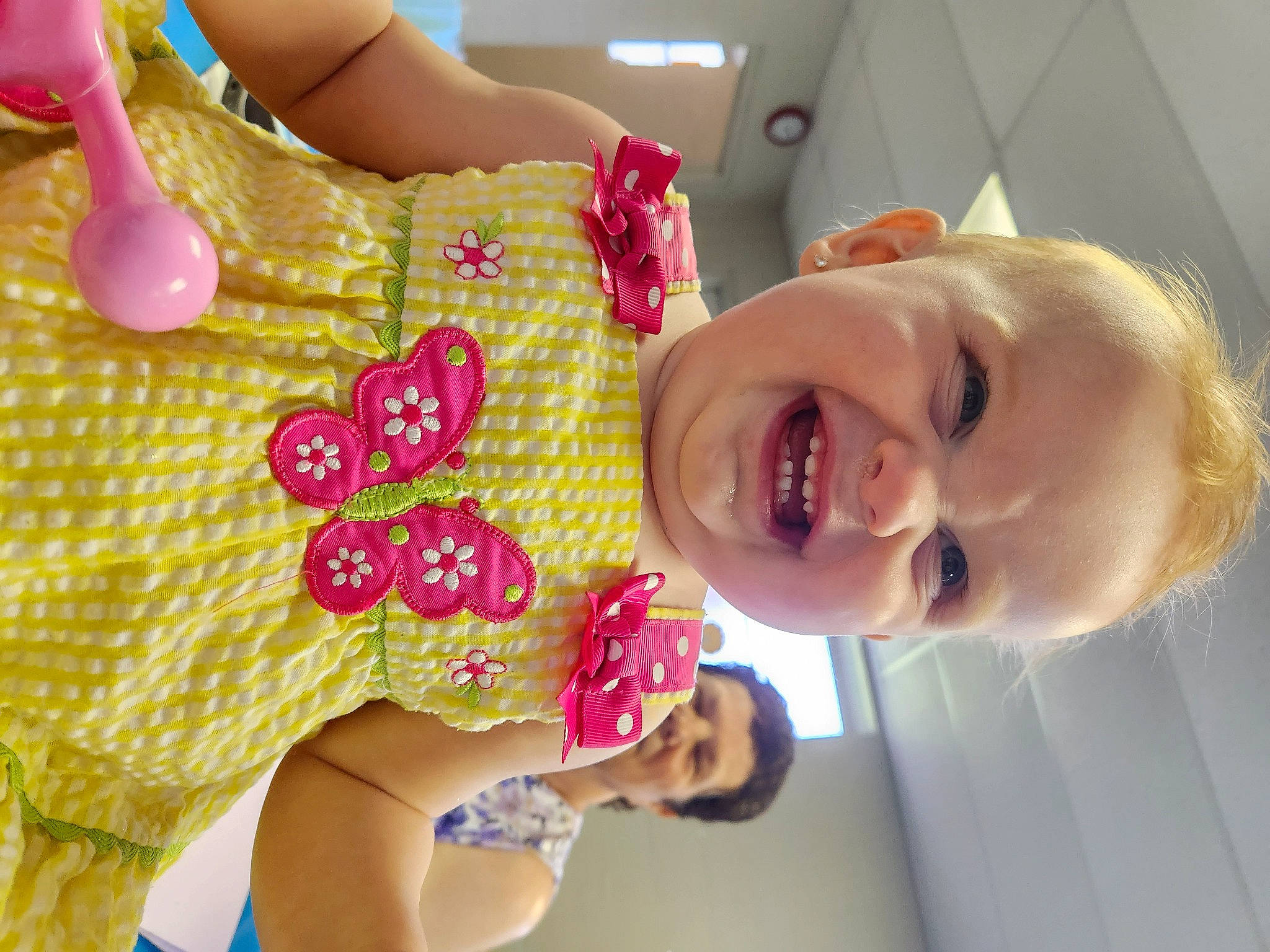 Allison joined the competition — help win amazing prizes! baby, baby_laughing, baby_toddler_clothing, beauty, child, face, fun, happy, leisure, magenta, pattern, people, person, pink, red, room, skin, smile, snapshot, toddler