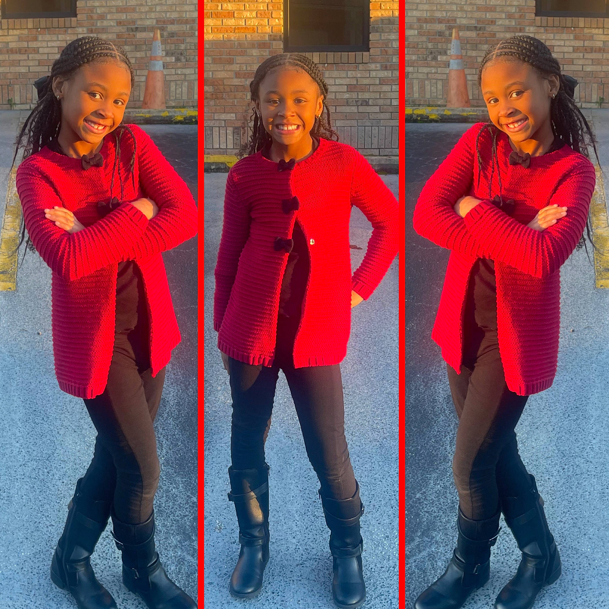 Rylee is registered to the contest to win money with this photo: blazer, collar, electric_blue, fashion, fashion_design, footwear, joint, joy, knee, magenta, pattern, person, pink, red, shoe, sleeve, smile, sportswear, standing, textile