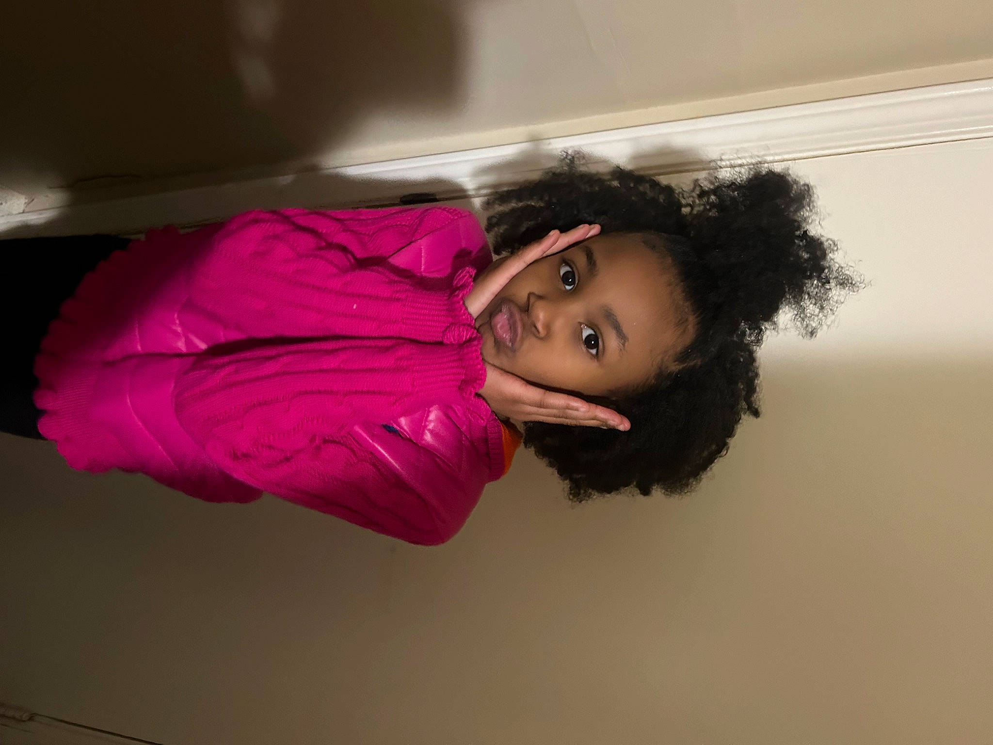 Rylee joined the competition — help win amazing prizes! child, comfort, eye, fashion_design, flash_photography, fun, fur, hat, head, jacket, lipstick, magenta, person, photo_shoot, plant, room