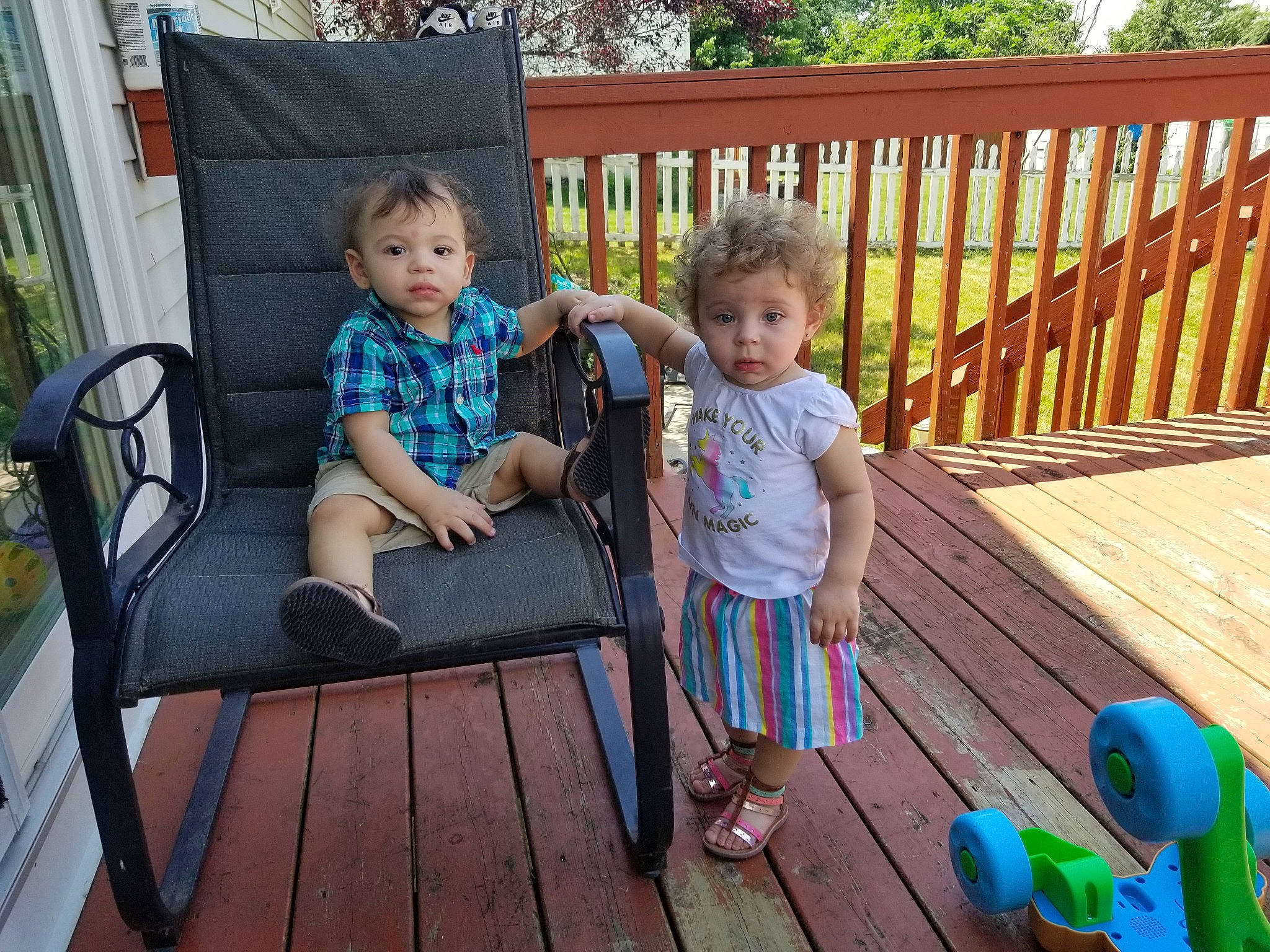 Cierra is registered to the contest to win money with this photo: backyard, child, deck, family, home, house, leisure, person, play, porch, sitting, summer, toddler, tree, vacation, yard