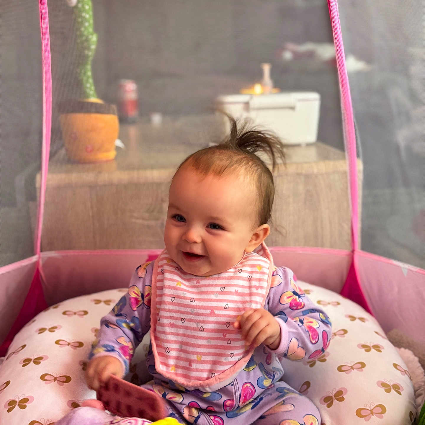 Meadow joined the competition — help win amazing prizes! baby, babylaughing, bed, bodypart, crib, cushion, face, finger, furniture, hand, happy, head, homedecor, infantbed, laughing, person, photography, portrait, sitting, smile