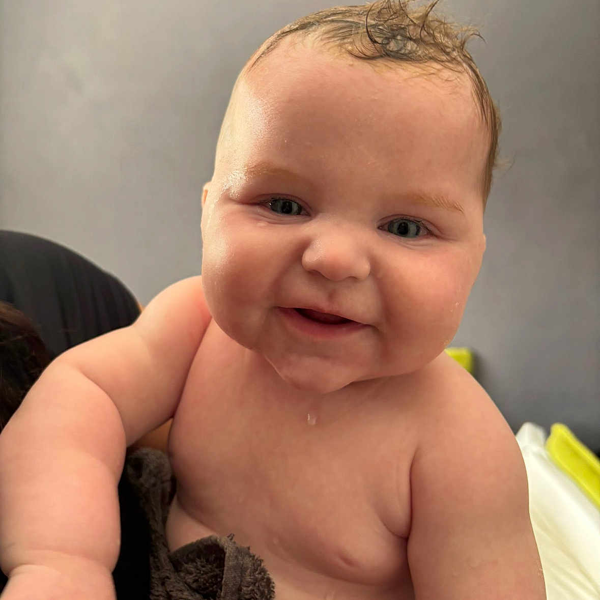 Josiah-Jay joined the competition — help win amazing prizes! arm, baby, background, child, chubby, closeup, cute, expression, face, happy, human, indoors, infant, person, portrait, skin, smiling, towel, wet_hair, young