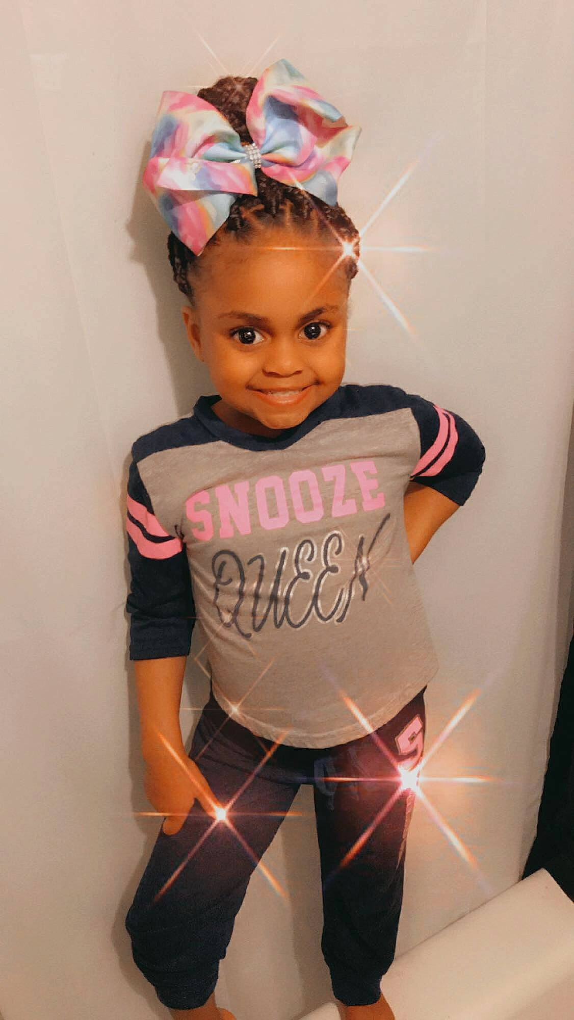 Raegan joined the competition — help win amazing prizes! costume, eyewear, fashion_accessory, fashion_design, hair, hair_accessory, happy, headband, human_leg, joy, magenta, person, personal_protective_equipment, pink, sleeve, smile, sportswear, t_shirt, thigh, toddler