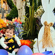 Enzo Oreilly is registered to the contest to win money with this photo: baby, child, easter, easter_eggs, flowers, plants, bunny_decoration, spring, colorful, cute, smiling, festive, holiday, portrait, indoors, decor, happy, sitting, person, seasonal
