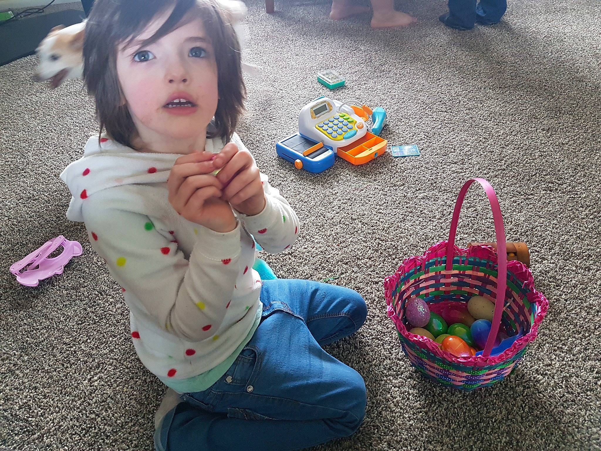 Mary-ellen is registered to the contest to win money with this photo: child, ear, easter, easter_egg, food, fun, happy, holiday, morning, person, play, recreation, toddler, vacation