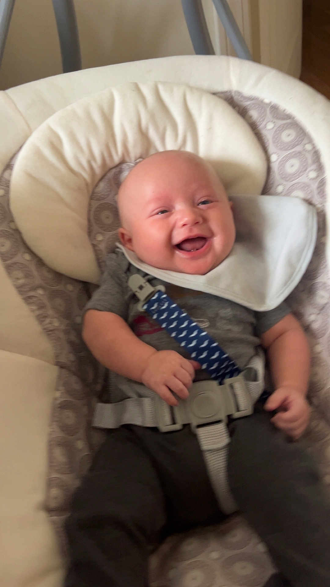 Dallas Ray Jr. joined the competition — help win amazing prizes! baby, smiling, infant, seat, cushion, bib, clothing, safety_strap, happy, child, indoor, person, cute, young, human, portrait, seatbelt, comfort, baby_gear, relaxed