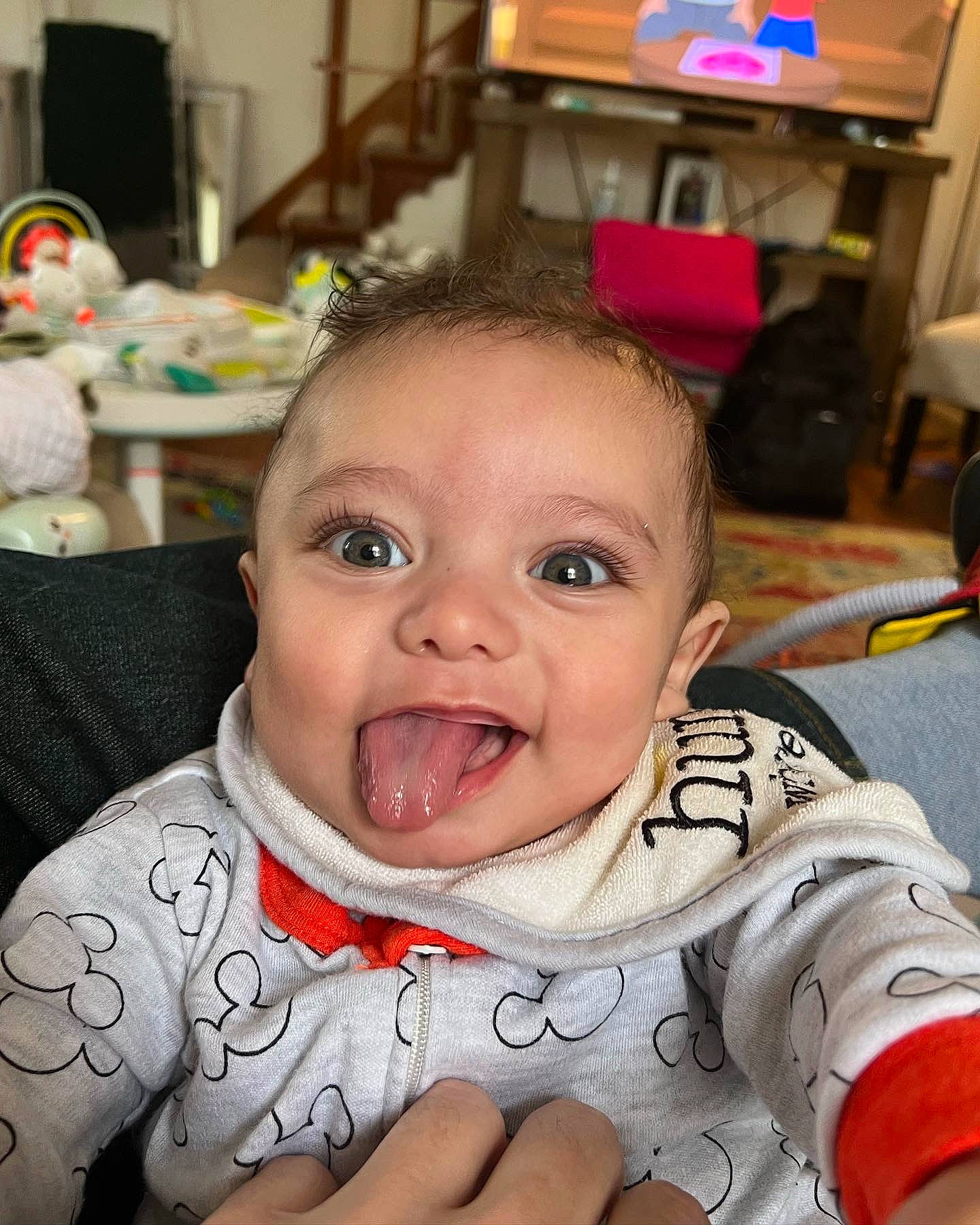 Easton joined the competition — help win amazing prizes! baby, baby_toddler_clothing, chair, cheek, child, comfort, event, fun, happy, iris, mouth, nose, person, room, sitting, skin, smile, table, thumb, toddler