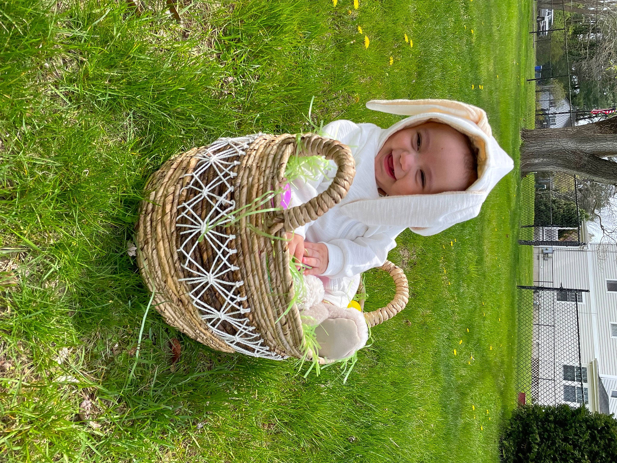 Easton joined the competition — help win amazing prizes! baby, baby_toddler_clothing, basket, chair, fashion_accessory, fun, grass, grass_family, happy, hat, headgear, headwear, leisure, nature, pattern, people_in_nature, person, plant, recreation, sun_hat