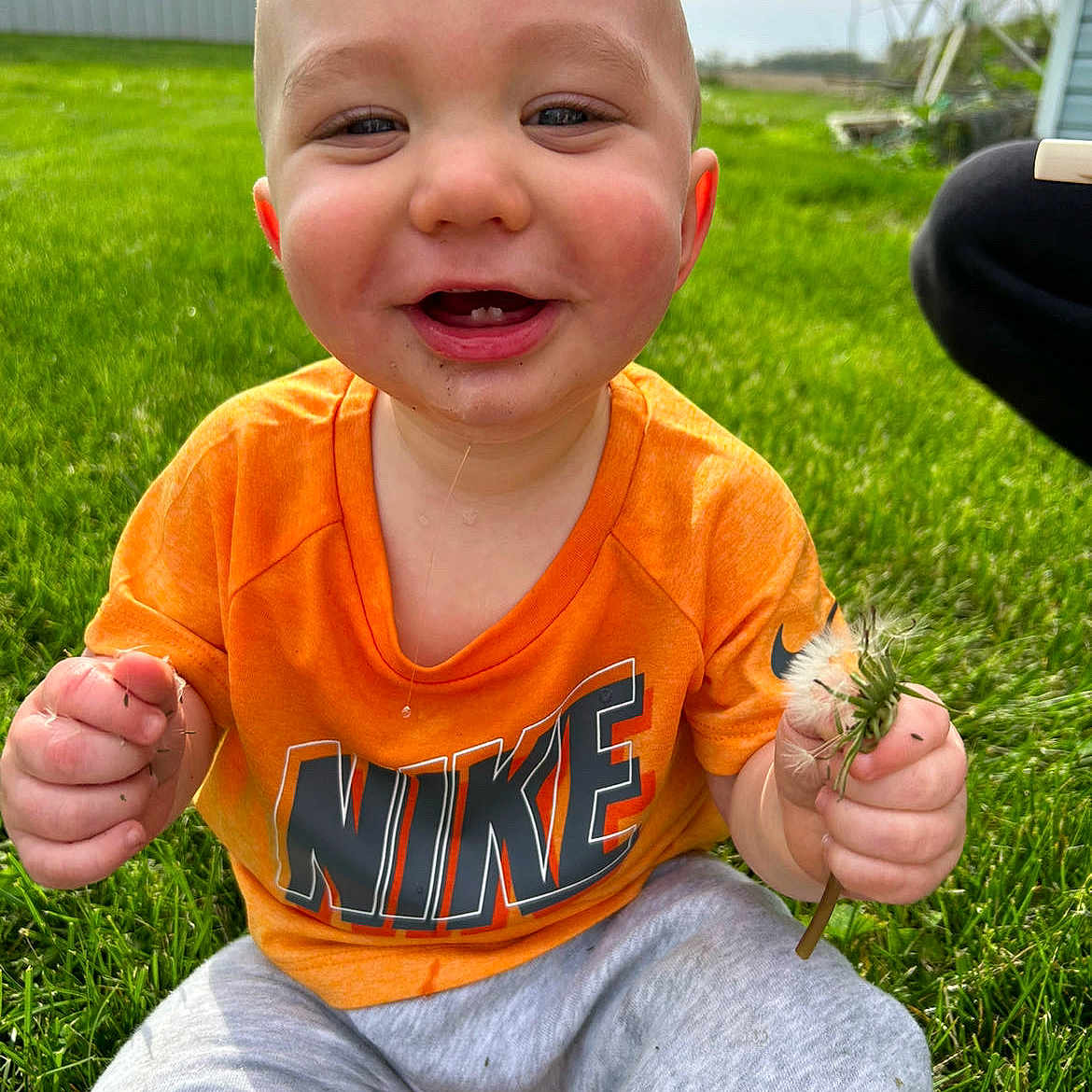 Asher joined the competition — help win amazing prizes! baby, backyard, bodypart, clothing, face, finger, grass, hand, head, lawn, nature, outdoors, pants, person, photography, plant, portrait, summer, t_shirt, yard