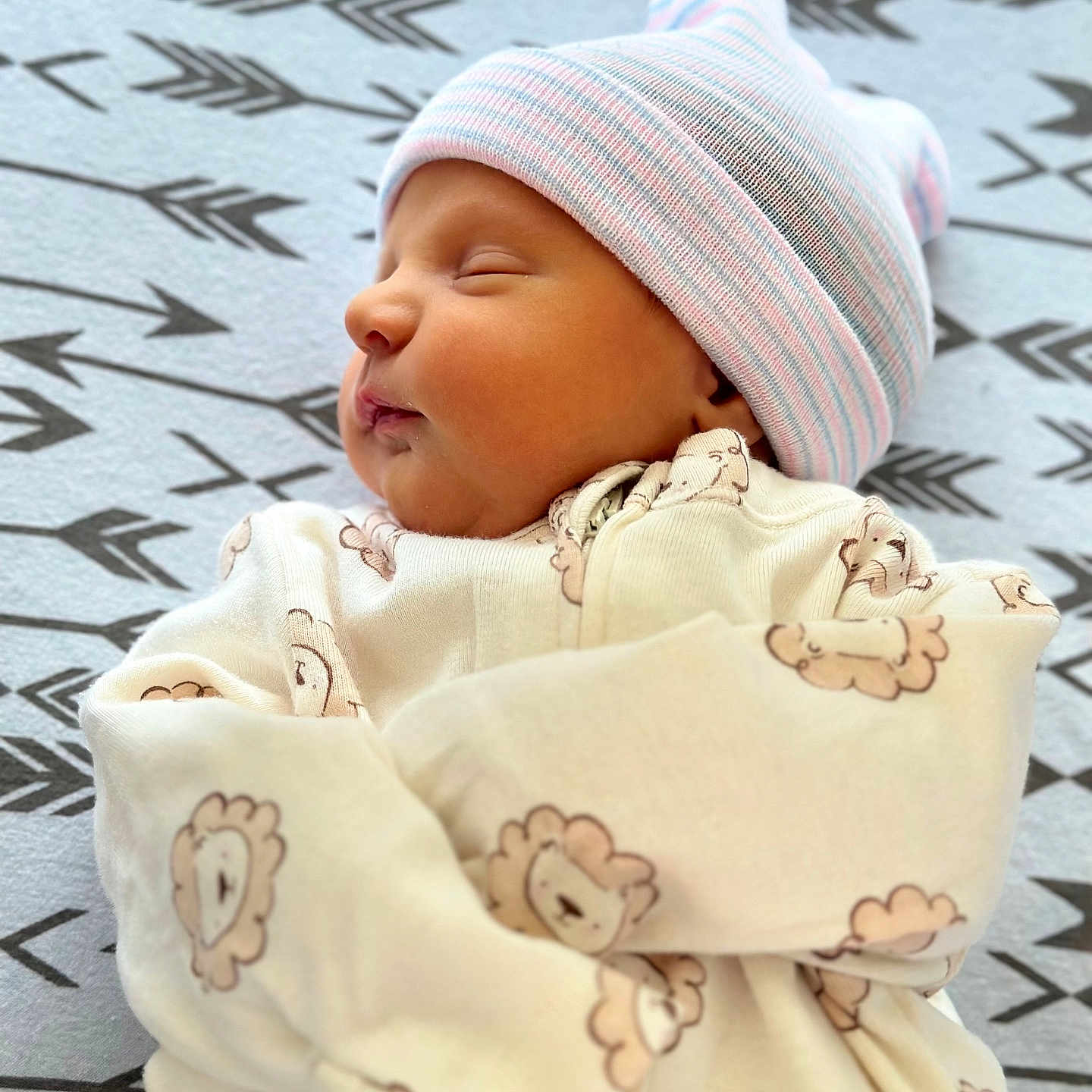 Robert joined the competition — help win amazing prizes! arrows, baby, blanket, child, clothing, cozy, cute, face, hat, infant, lion_pattern, newborn, onesie, peaceful, portrait, resting, sleep, sleeping, soft, toddler