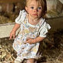 Paisley joined the competition — help win amazing prizes! blue_eyes, casual_clothing, child, curious, cute, fashion, floral_dress, hay, innocent, looking_up, outdoor, person, portrait, rustic, soft_focus, standing, toddler, white_shoes, wood, young_child
