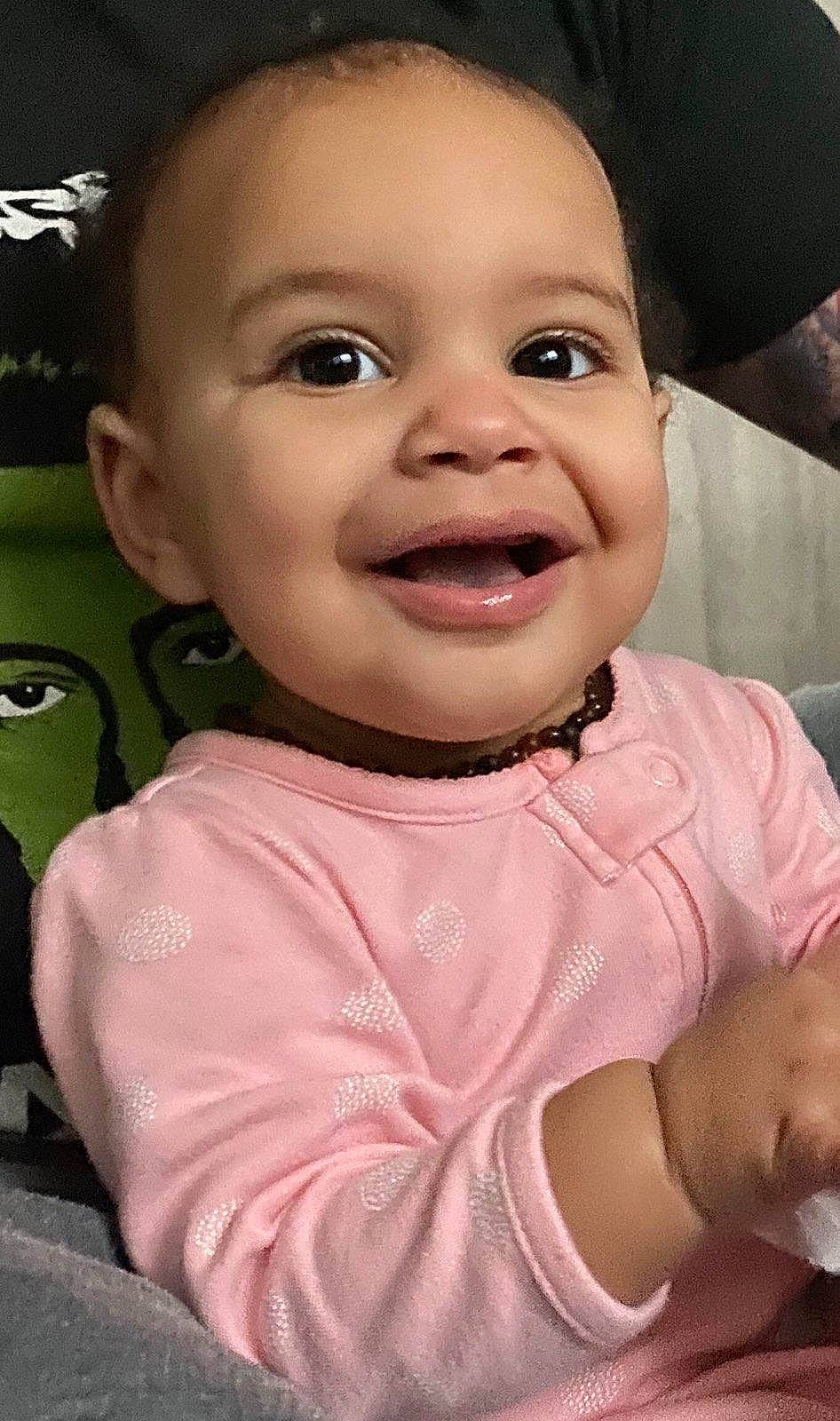 Lyric joined the competition — help win amazing prizes! baby, cheek, child, chin, dress, eyelash, forehead, gesture, hairstyle, happy, iris, joy, lip, mouth, nose, organ, person, pink, skin, sleeve