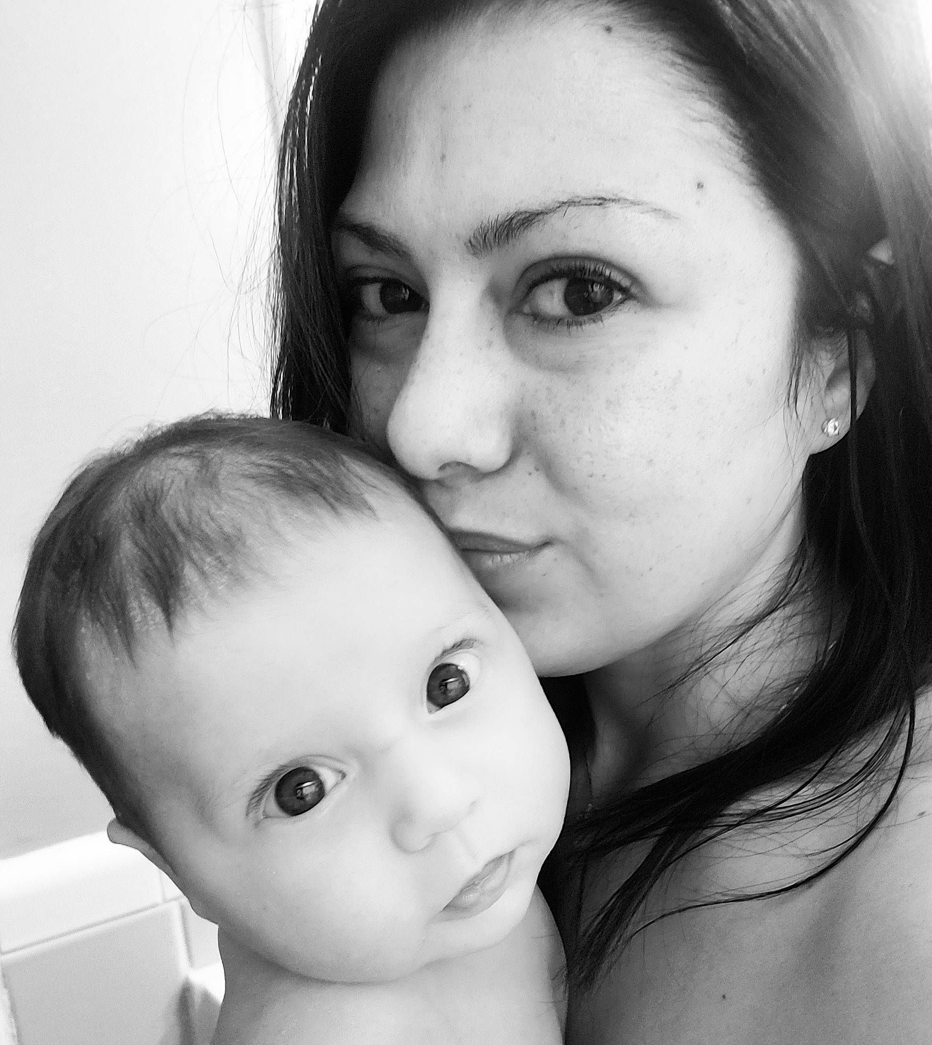 Vivienne joined the competition — help win amazing prizes! baby, black_and_white, cheek, child, chin, close_up, eye, eyebrow, face, forehead, head, lip, monochrome, mother, mouth, nose, people, person, photograph, skin