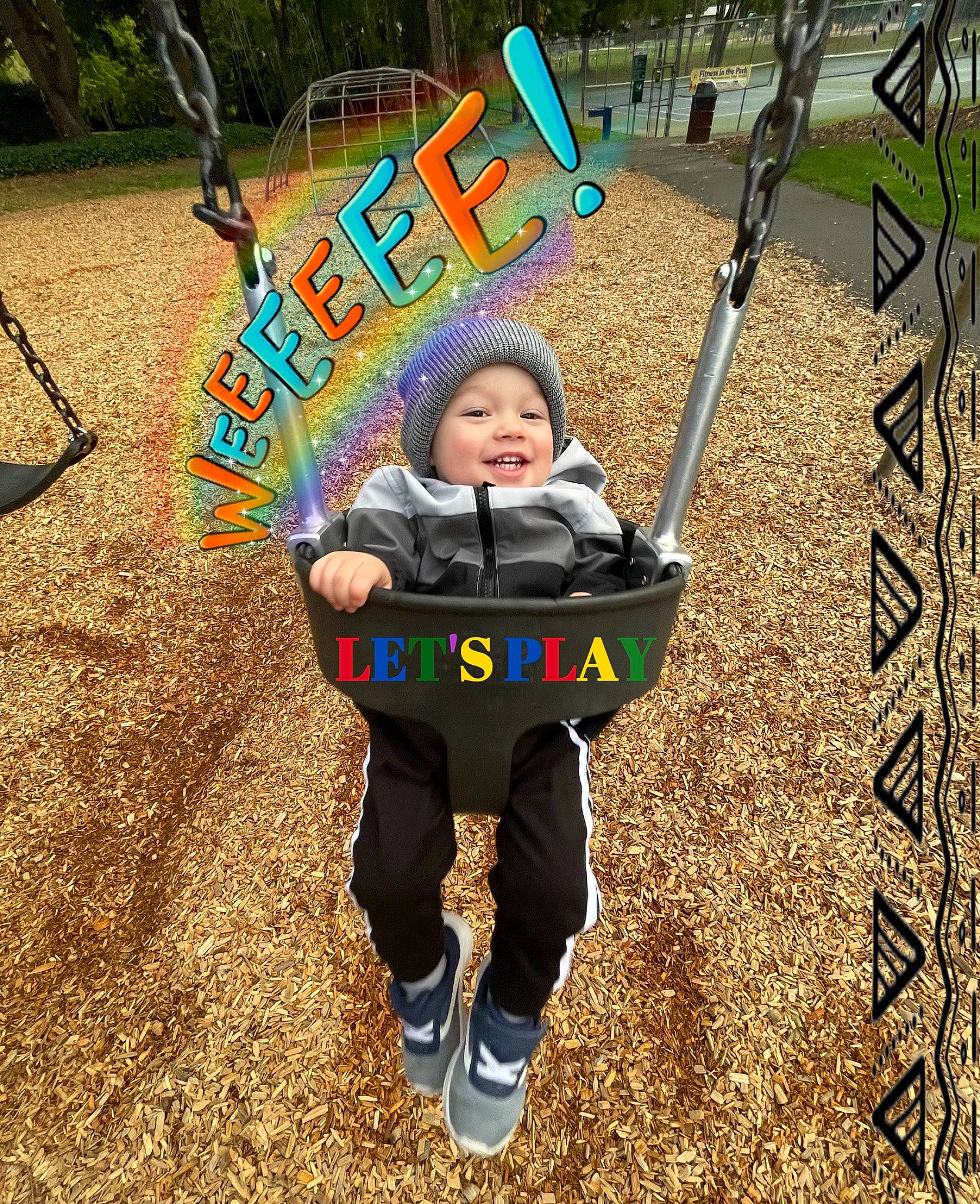 Curtis is registered to the contest to win money with this photo: baby, baby_toddler_clothing, child, city, fun, grass, happy, headwear, joy, leisure, outdoor_play_equipment, people_in_nature, person, play, playground, recreation, sand, sitting, smile, soil
