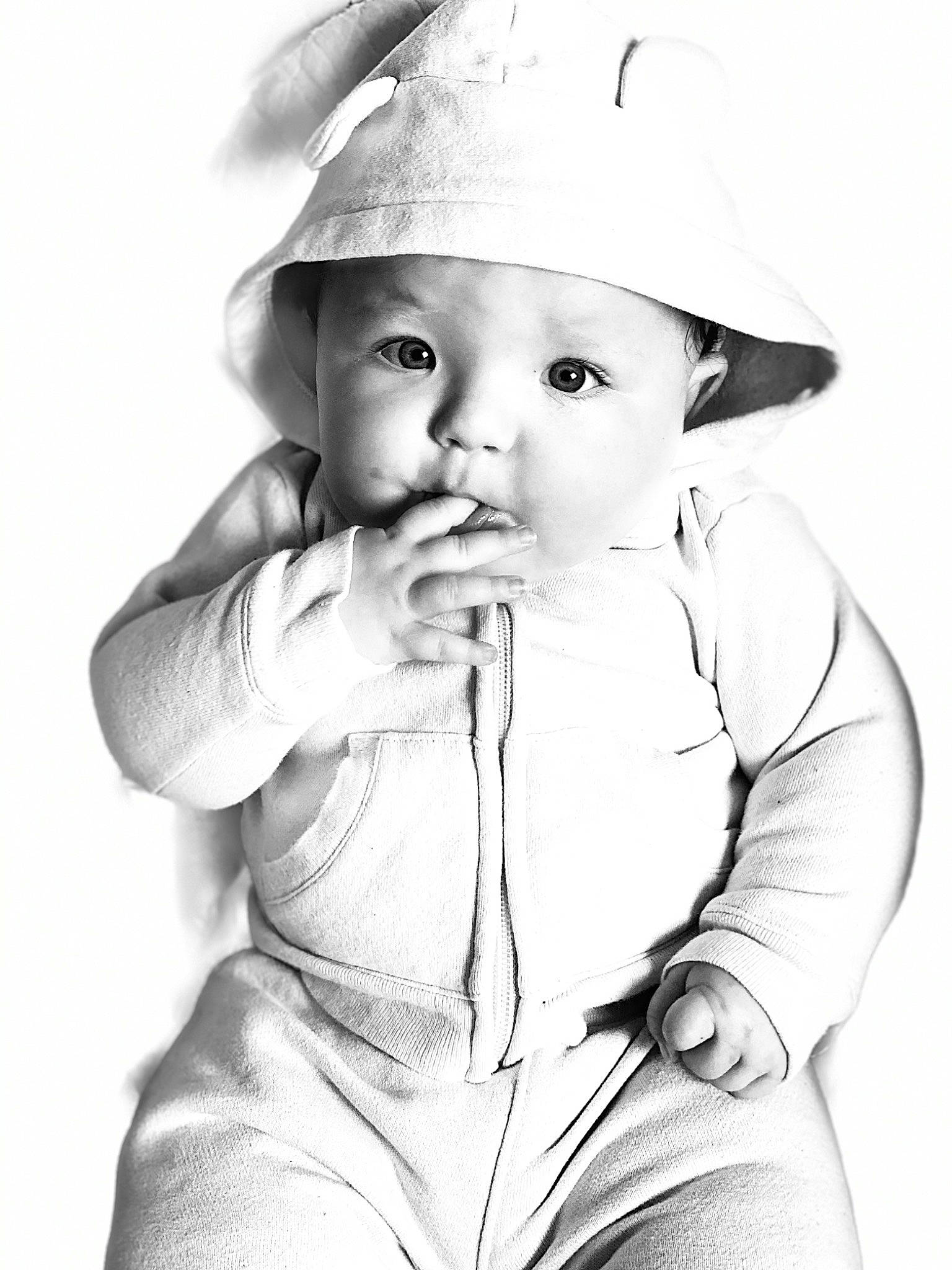 Cienna joined the competition — help win amazing prizes! baby, black_and_white, child, headgear, headwear, person, photography, portrait, stock_photography, style, toddler