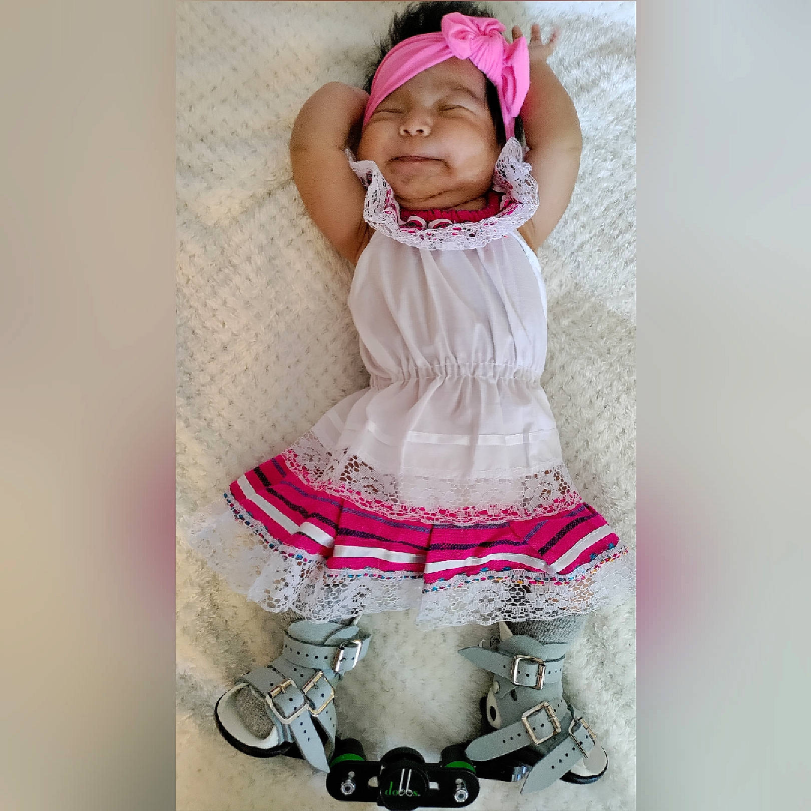 Rosanette joined the competition — help win amazing prizes! abdomen, baby, baby_products, baby_sleeping, baby_toddler_clothing, chest, dress, fashion_accessory, fashion_design, headwear, human_body, human_leg, jewellery, magenta, pattern, person, pink, sleeve, thigh, thumb