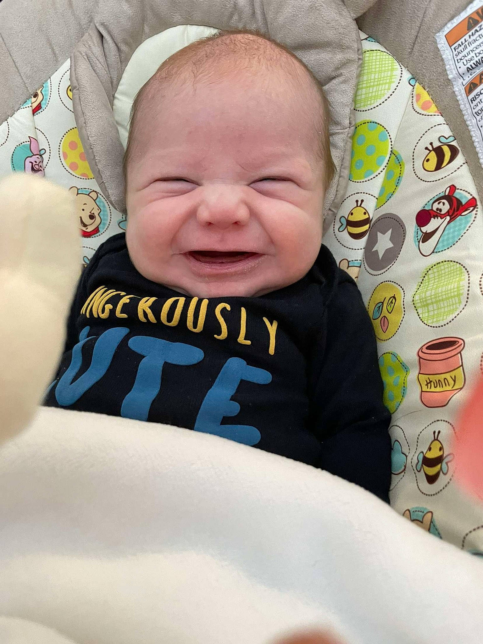 Camden joined the competition — help win amazing prizes! baby, baby_products, baby_sleeping, baby_toddler_clothing, cheek, child, comfort, face, facial_expression, fun, happy, linens, outerwear, person, product, skin, sleeve, smile, t_shirt, textile