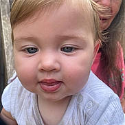Caroline joined the competition — help win amazing prizes! baby, infant, child, toddler, portrait, face, smiling, tongue, blue_eyes, blond_hair, white_shirt, close_up, photography, indoors, outdoor, older_child, photobomb, happy, family, wood_background
