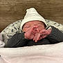 newborn, baby, infant, hat, knit_sweater, blanket, hands, face, sleeping, cozy, wooden_background, soft_texture, child, cute, wrapped, indoors, portrait, resting, peaceful, warm