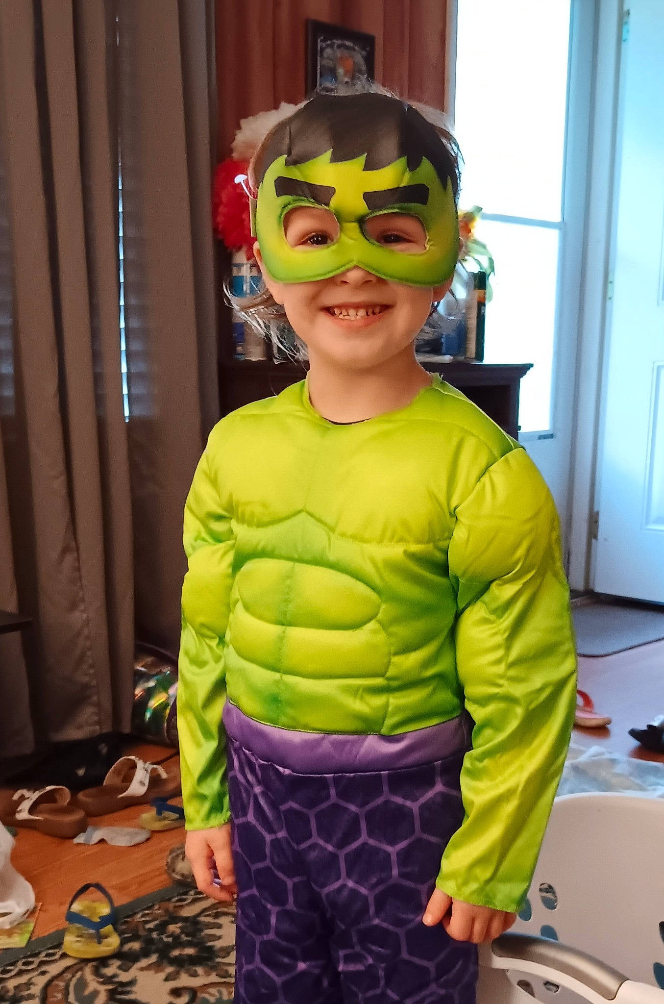 Dawson joined the competition — help win amazing prizes! animation, child, cosplay, costume, curtain, door, eyewear, fictional_character, fun, head, joy, mask, masque, pattern, person, personal_protective_equipment, purple, sleeve, smile, superhero