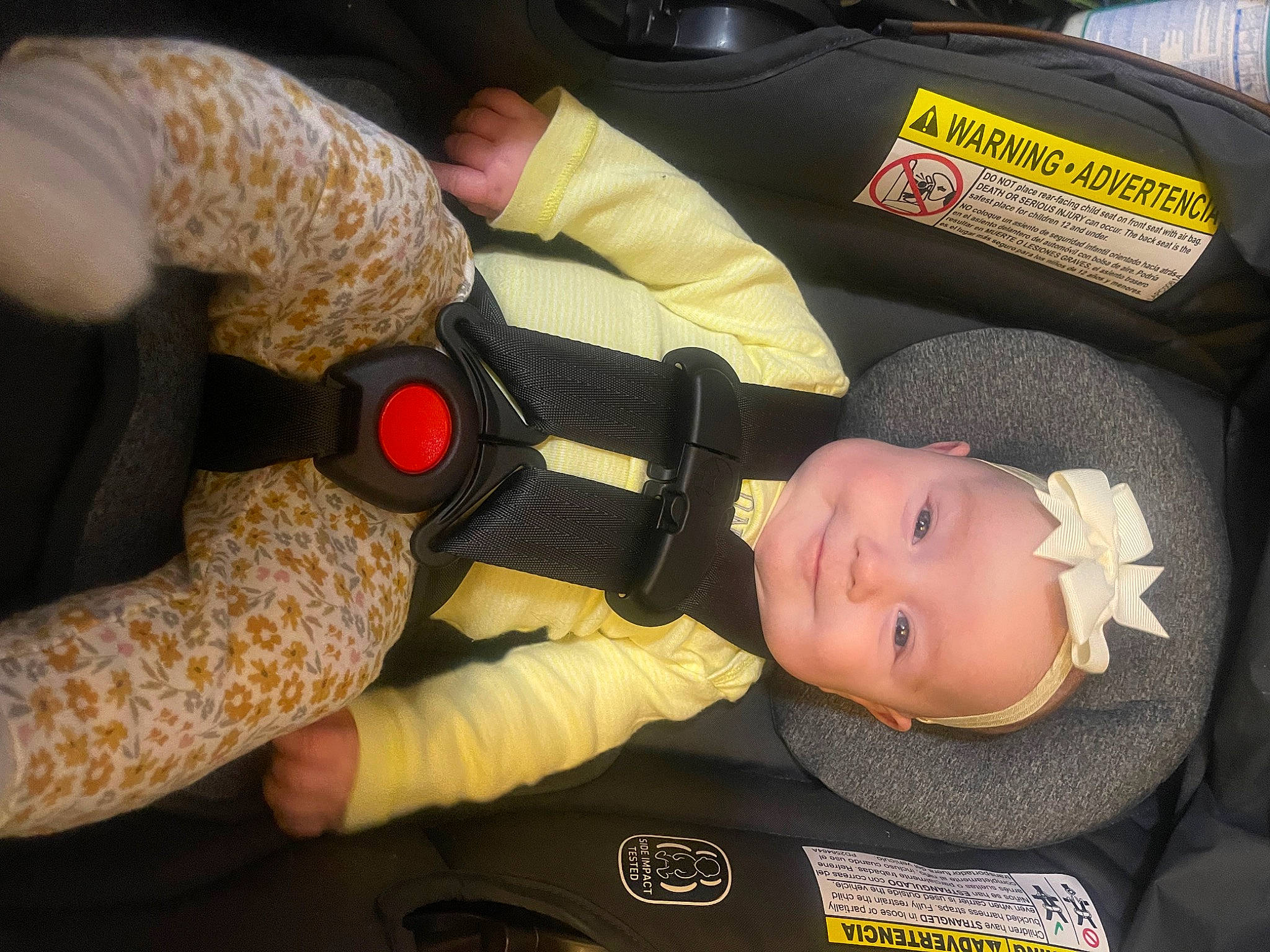 Nova is registered to the contest to win money with this photo: auto_part, baby, baby_carriage, baby_in_car_seat, baby_products, baby_safety, baby_toddler_clothing, baby_toys, car_seat, child, comfort, hat, joy, nail, person, smile, steering_wheel, stuffed_toy, thumb, toddler