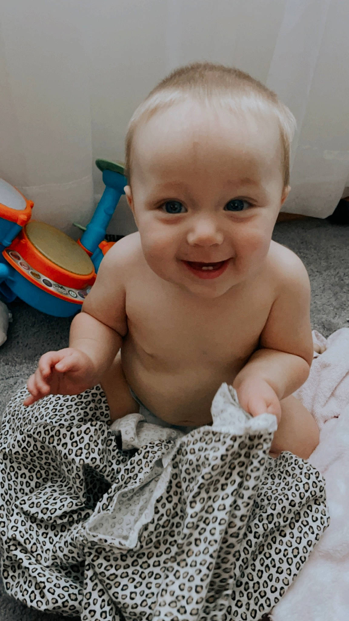Austyn joined the competition — help win amazing prizes! baby, baby_toddler_clothing, cheek, child, chin, facial_expression, floor, flooring, fun, hairstyle, happy, iris, joy, muscle, nose, organ, person, product, skin, smile