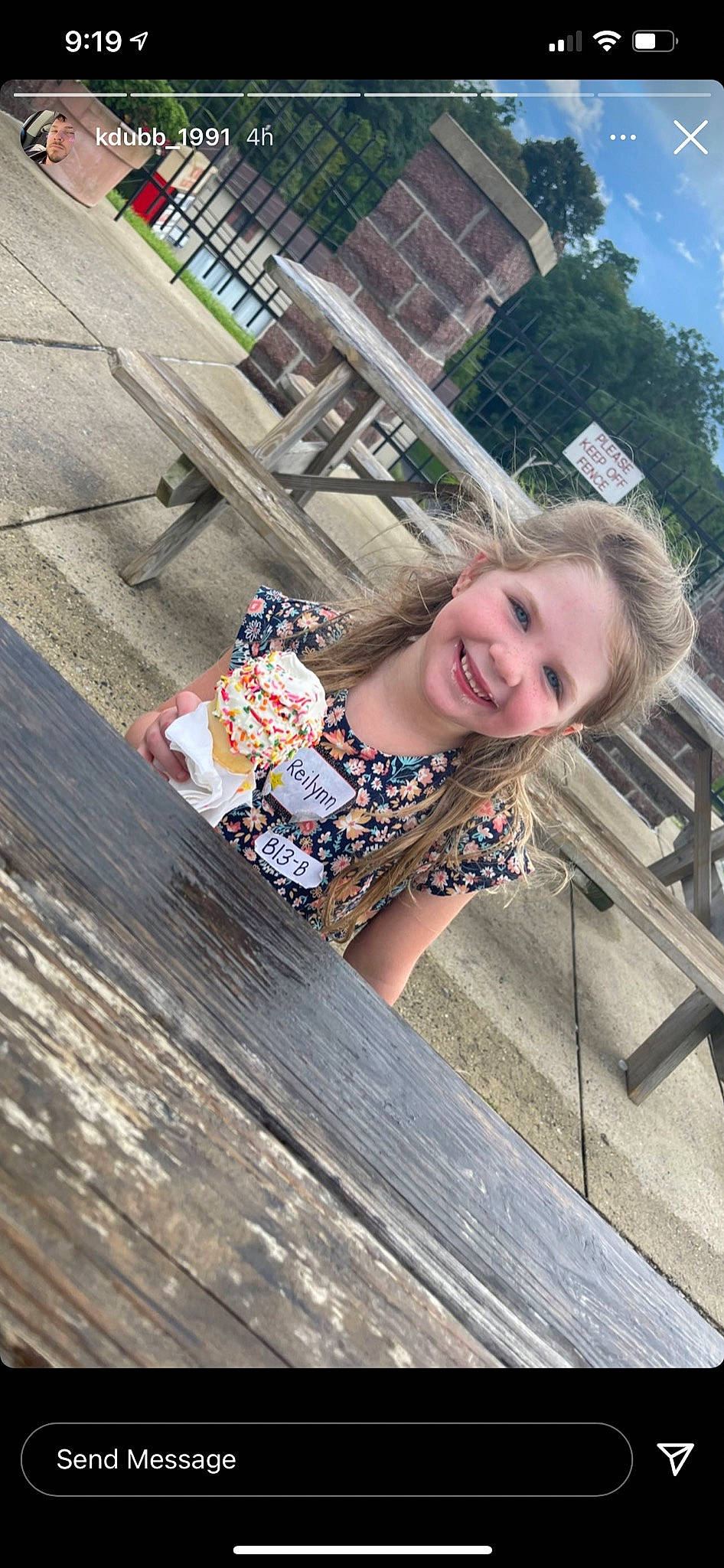 Reilynn joined the competition — help win amazing prizes! city, deck, flooring, fun, grass, happy, hardwood, joy, leisure, pattern, person, plank, plant, recreation, sitting, smile, t_shirt, toddler, tree, wood