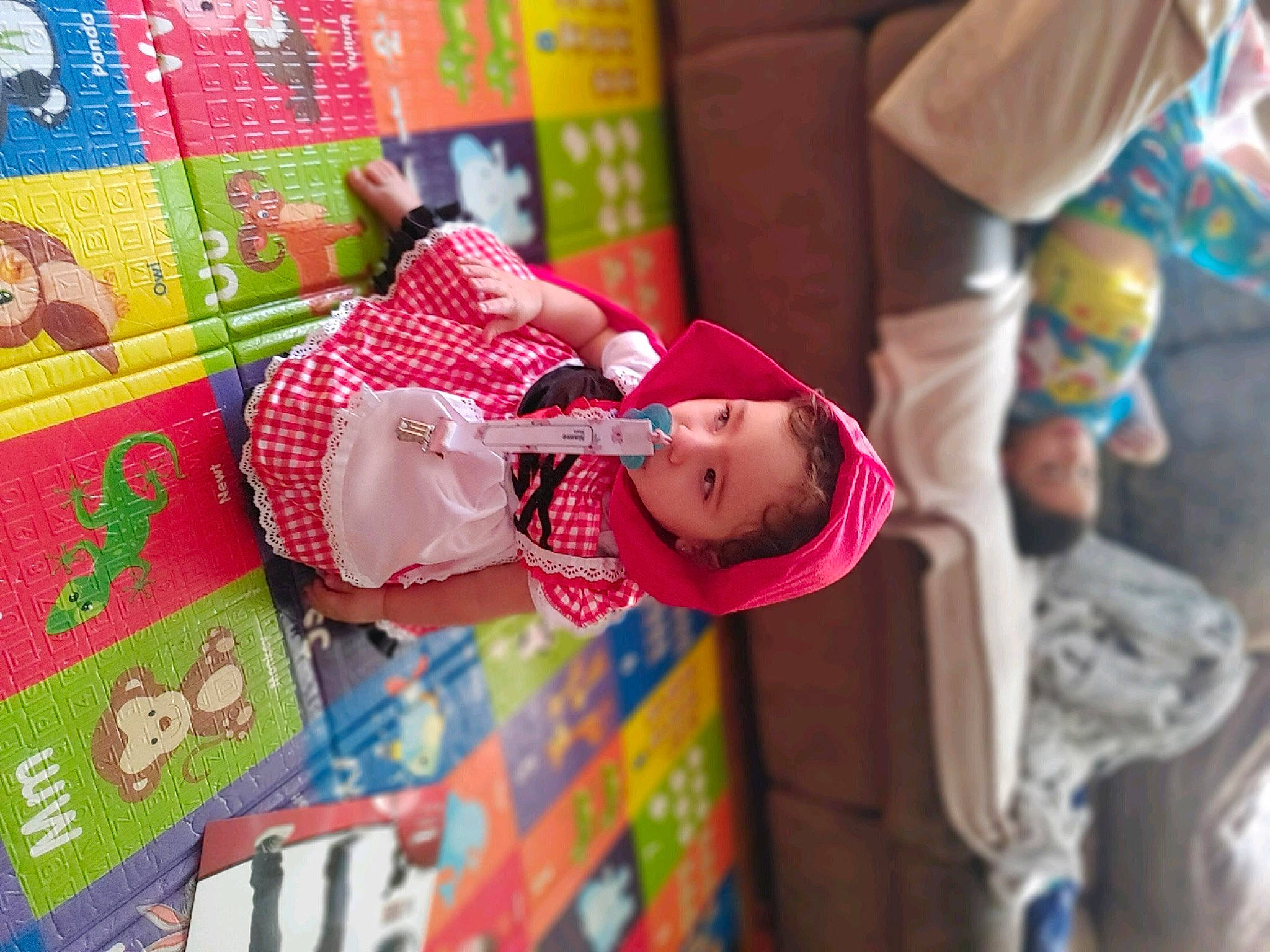 Arianna joined the competition — help win amazing prizes! baby, child, craft, design, event, fashion_accessory, fun, happy, hat, leisure, linens, magenta, pattern, person, play, retail, room, textile, toddler, toy