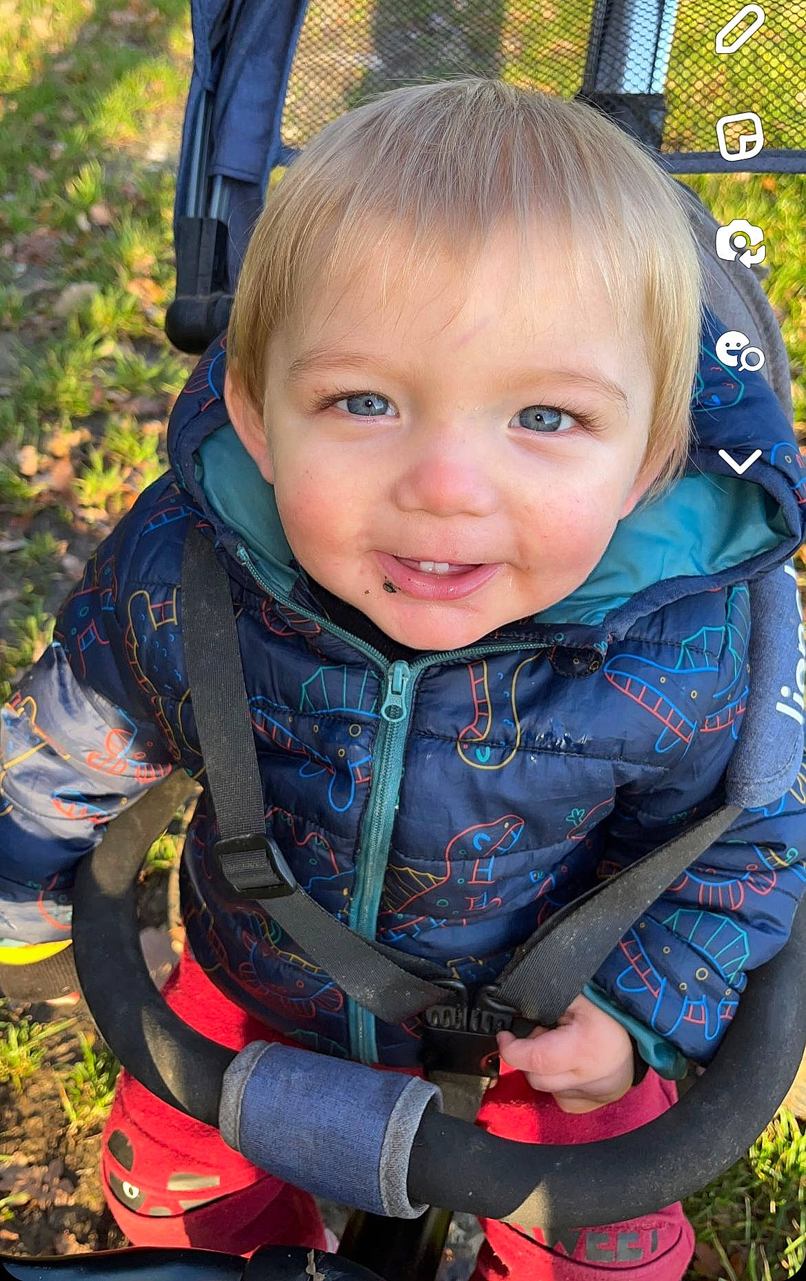 Leo a rejoint le concours — aidez-le/la à gagner de superbes lots ! baby_carriage, baby_toddler_clothing, cheek, child, cool, eye, face, facial_expression, finger, grass, happy, head, iris, leisure, people_in_nature, person, plant, skin, smile, toddler