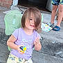 child, toddler, fairy_wings, toy, pajamas, concrete, step, box, clothespins, hair_covering_face, outdoor, brick_wall, doorway, shorts, slippers, person, playing, casual, daylight, home