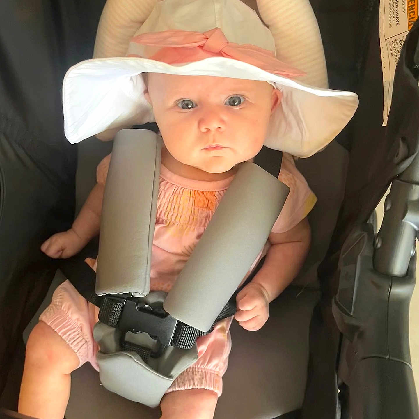 Aurora is registered to the contest to win money with this photo: baby, car, car_interior, carseat, clothing, cushion, face, gun, hat, head, homedecor, infantbed, person, photography, portrait, sitting, sunhat, transportation, vehicle, weapon