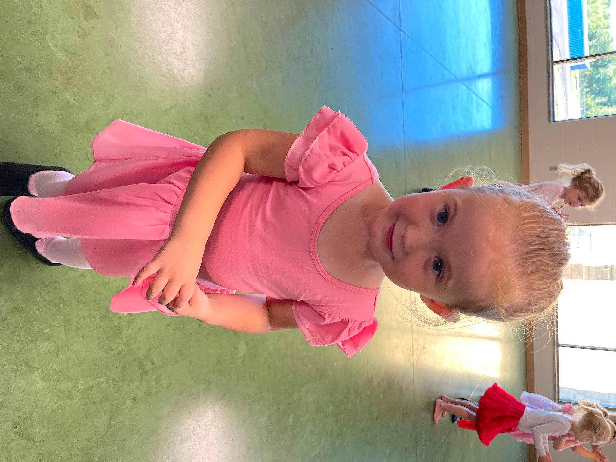 Meredith joined the competition — help win amazing prizes! baby, baby_products, baby_toddler_clothing, child, dress, finger, fun, happy, hat, human_leg, joy, magenta, person, pink, plant, red, room, smile, sunglasses, toddler