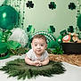 Wolftyn joined the competition — help win amazing prizes! baby, child, green, st_patricks_day, balloon, shamrock, leprechaun, pot_of_gold, decorations, festive, holiday, portrait, cute, smiling, curious, floor, white, background, celebration, costume