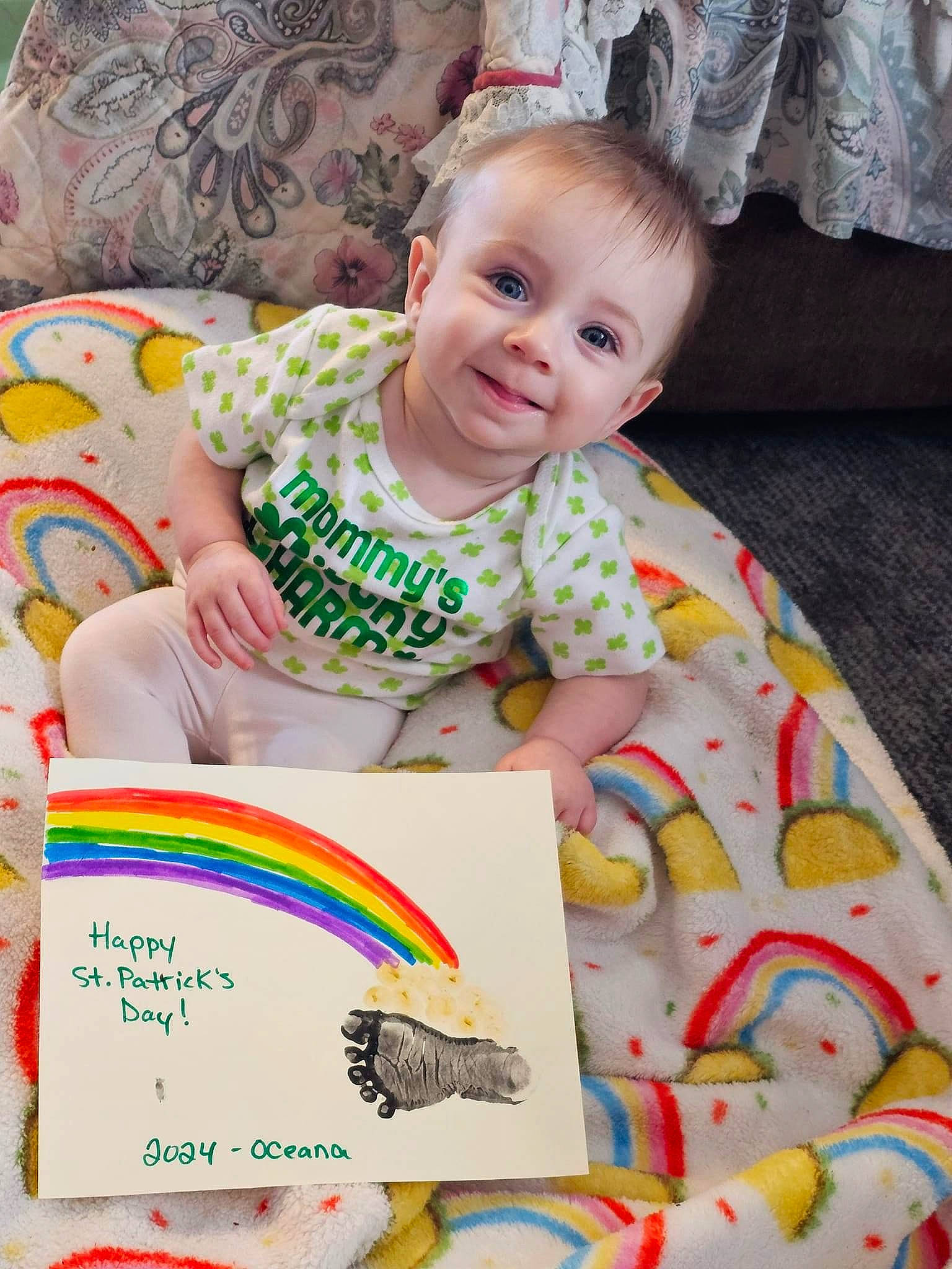 Oceana is registered to the contest to win money with this photo: art, baby, baby_toddler_clothing, chair, cheek, child, dress, event, fun, happy, joy, linens, pattern, person, pink, product, room, sleeve, smile, t_shirt