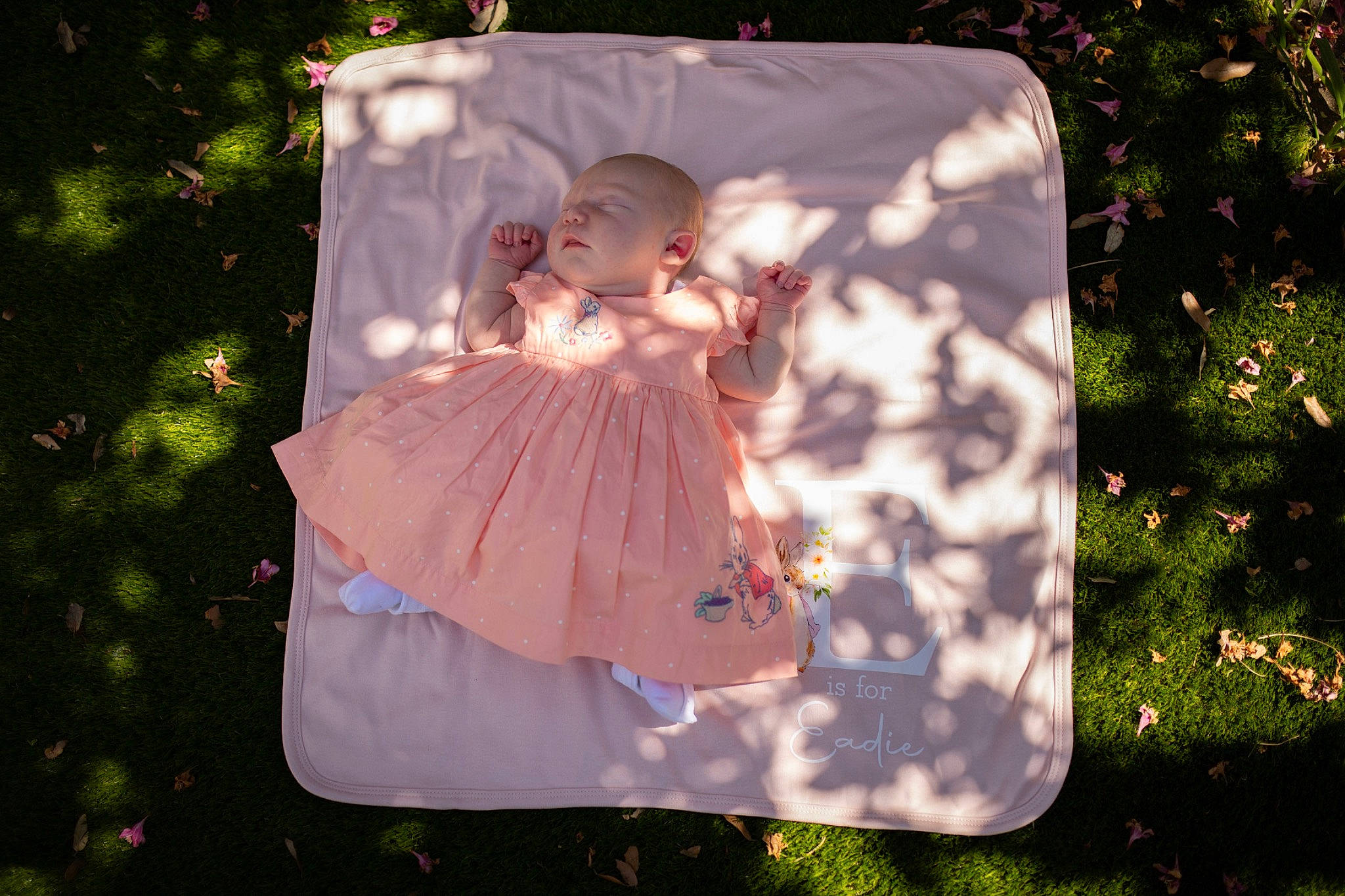 Eadie joined the competition — help win amazing prizes! angel, beauty, dress, fashion_accessory, fictional_character, fun, grass, happy, lawn, leaf, magenta, pattern, peach, people_in_nature, person, petal, plant, sleeve, sunlight, toddler