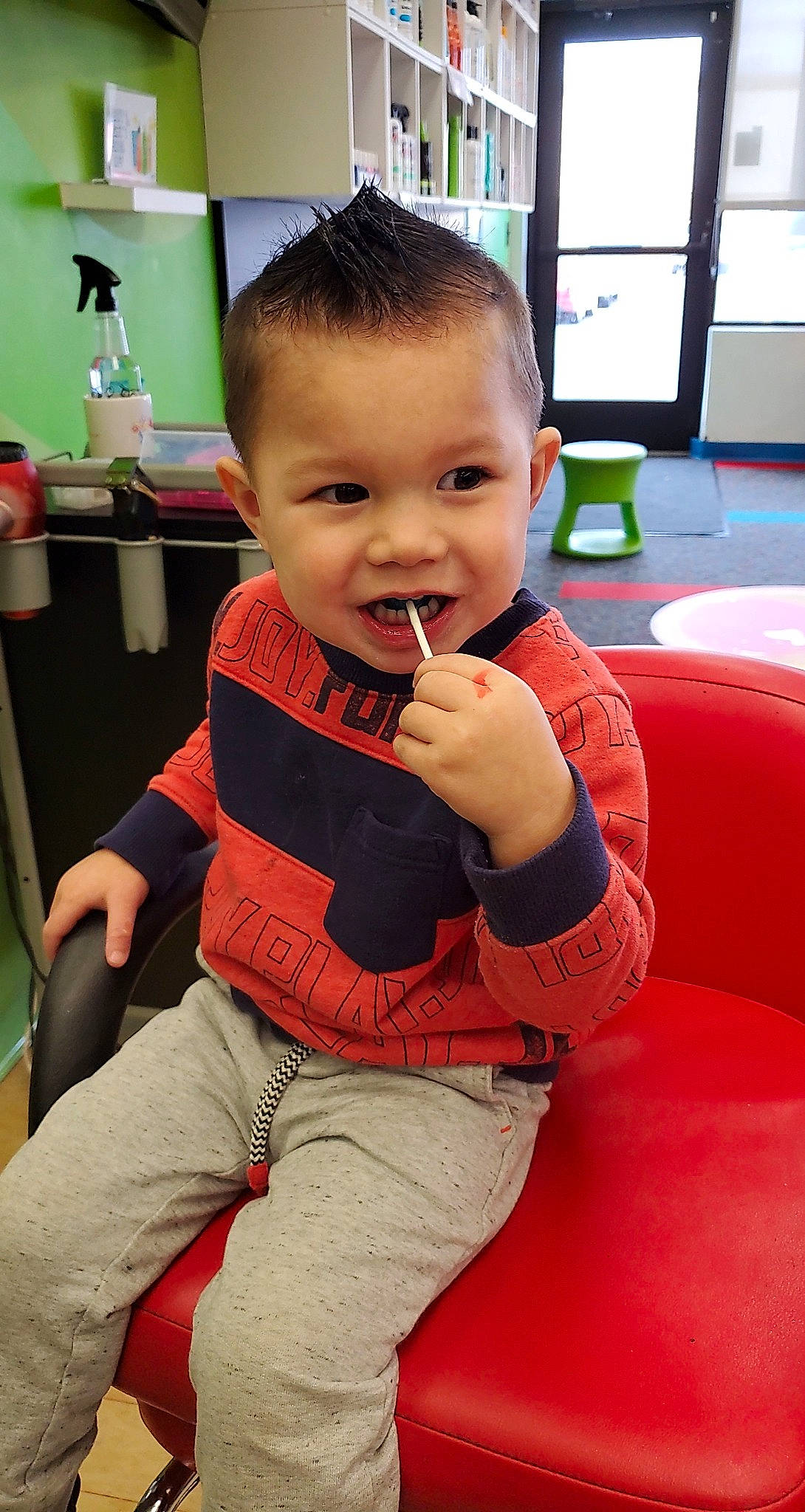 Grayson joined the competition — help win amazing prizes! baby, baby_toddler_clothing, chair, child, comfort, finger, flooring, fun, hand, happy, neck, person, sitting, skin, sleeve, smile, t_shirt, thigh, thumb, toddler